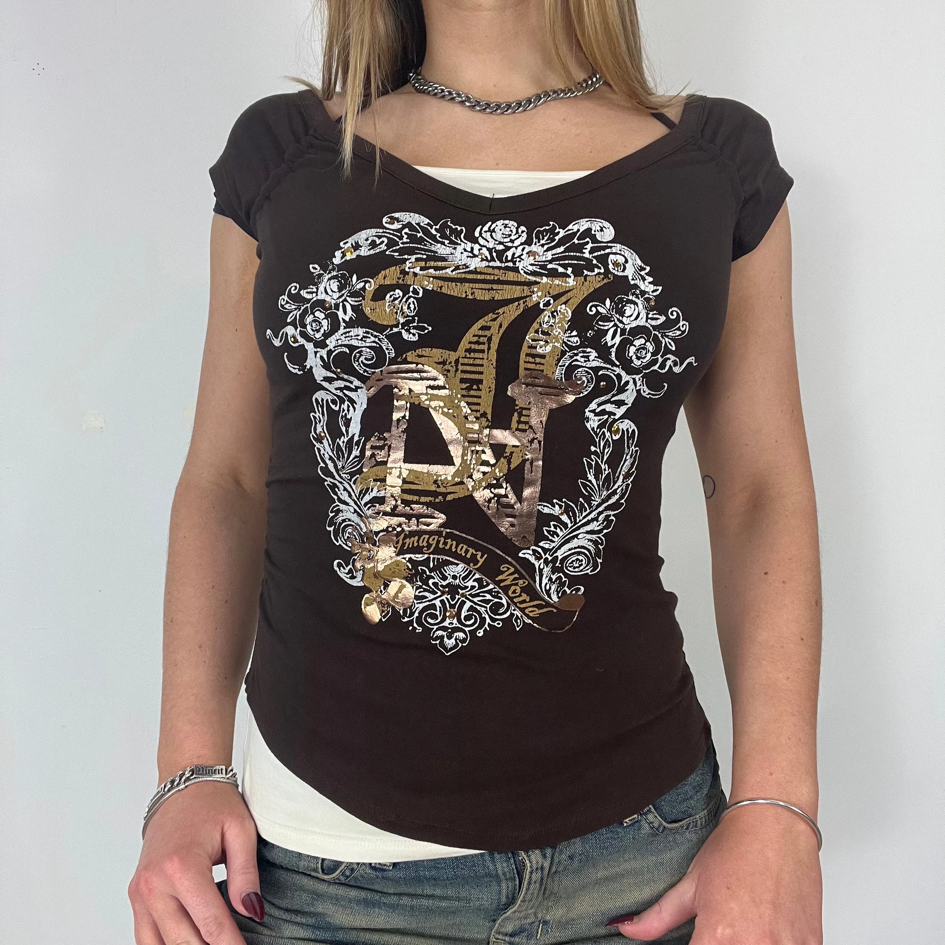 90s graphic print layered top - Size S