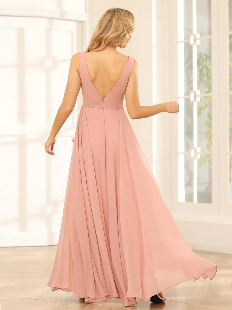 A-Line/Princess V-Neck Asymmetrical Bridesmaid Dresses With Ruffles