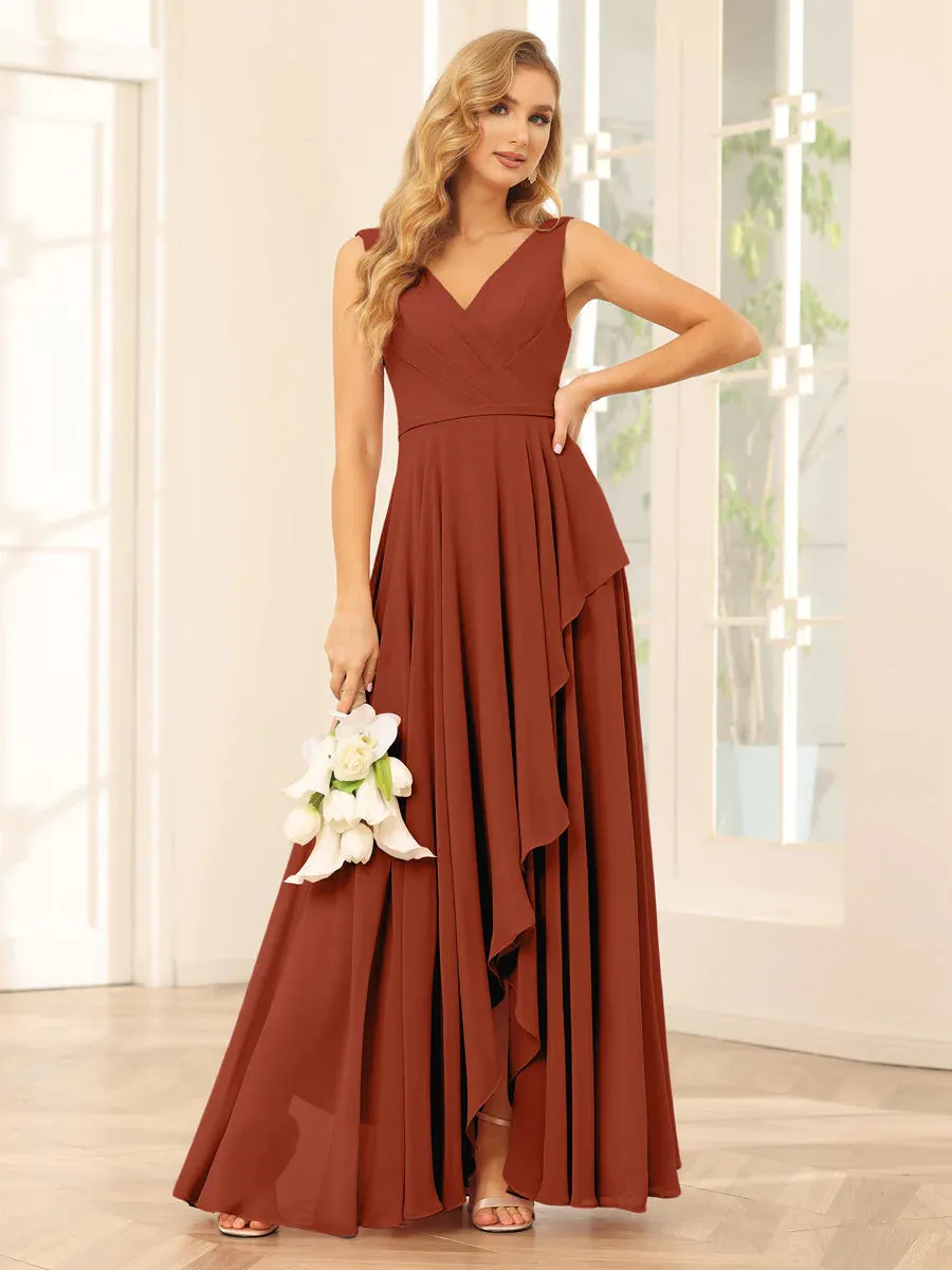 A-Line/Princess V-Neck Asymmetrical Bridesmaid Dresses With Ruffles