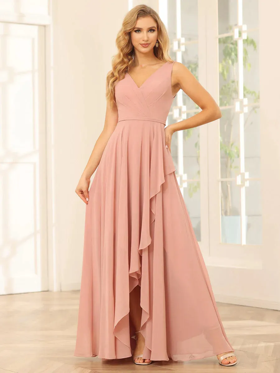 A-Line/Princess V-Neck Asymmetrical Bridesmaid Dresses With Ruffles