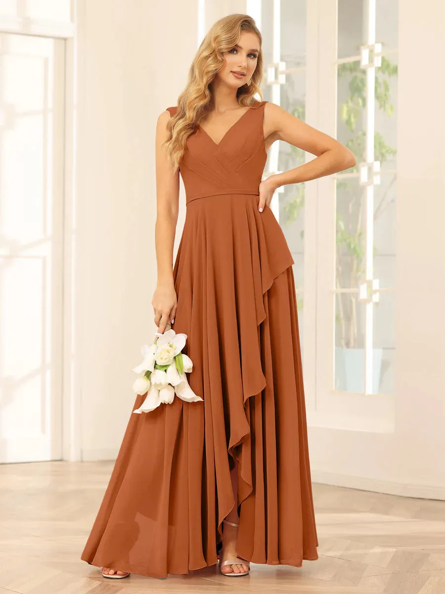 A-Line/Princess V-Neck Asymmetrical Bridesmaid Dresses With Ruffles