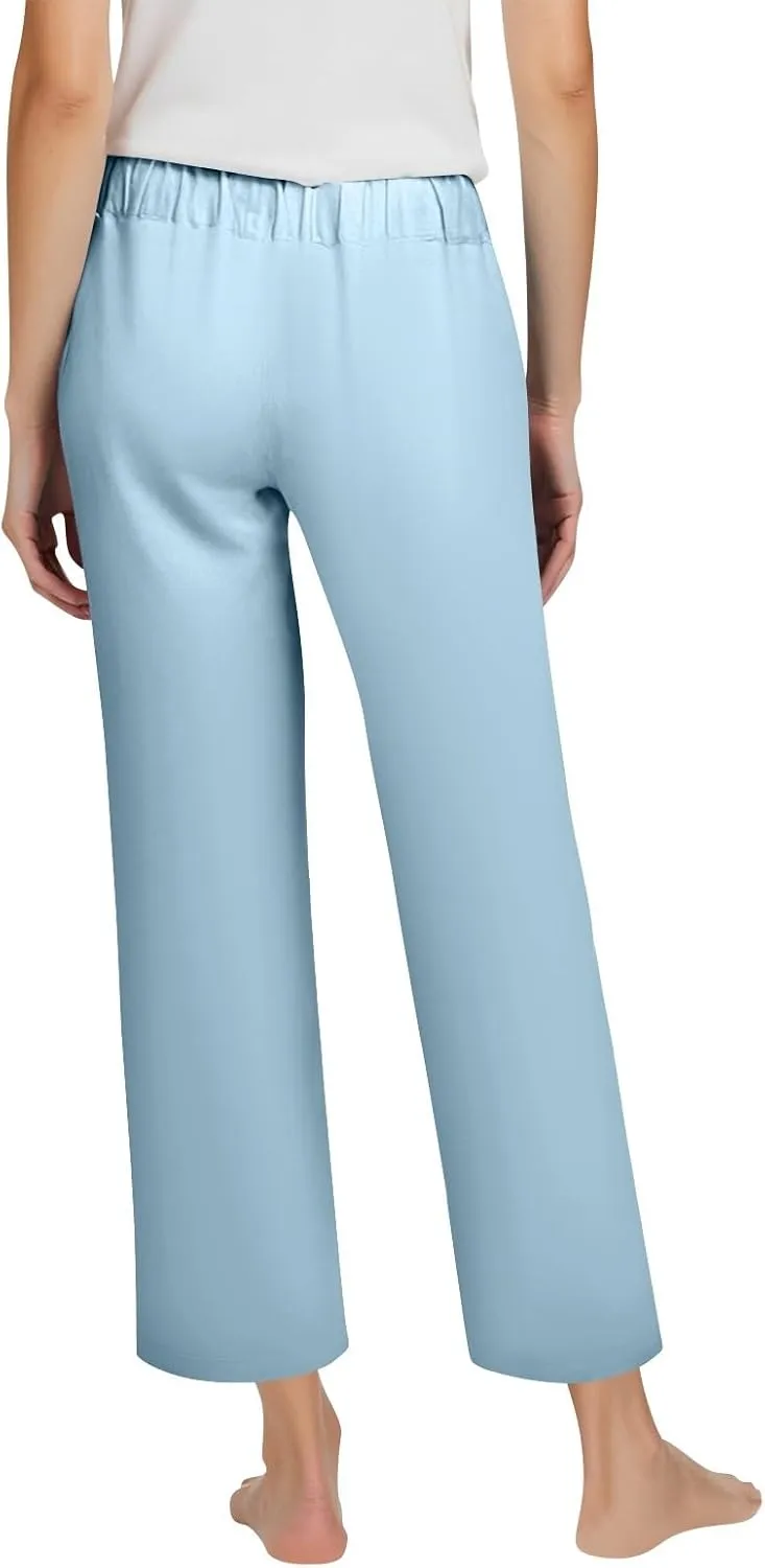 ADHOWBEW Capri Pants for Women Straight Leg Vacation Elastic Waist Comfy Casual Dressy Relaxed Fit Pants