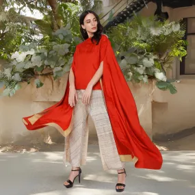 Amey Tussar Ghicha Flap Pant for Women | Checkered | Relaxed Fit | Beige