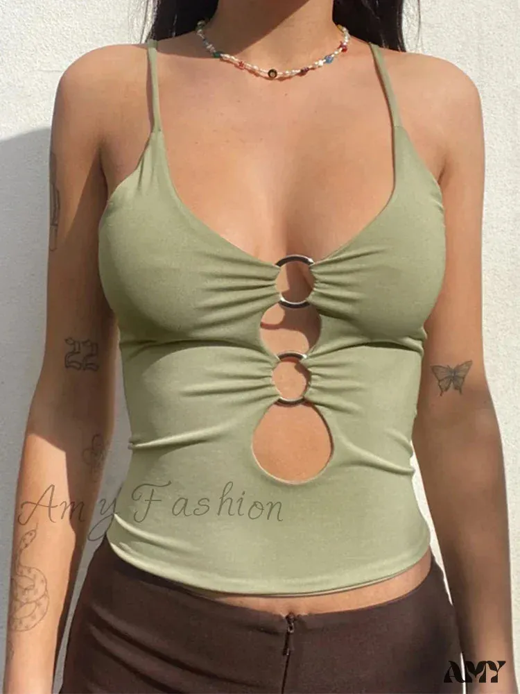 AMY - Solid Backless Hollow Out Sexy Fitness Camisole Crop Top
