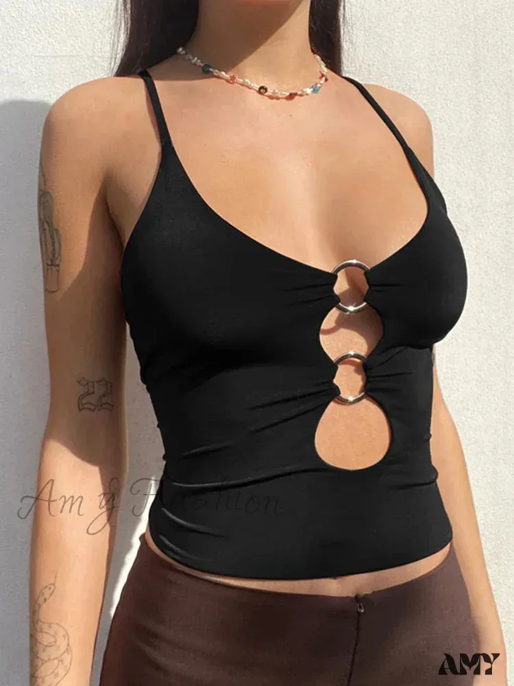 AMY - Solid Backless Hollow Out Sexy Fitness Camisole Crop Top