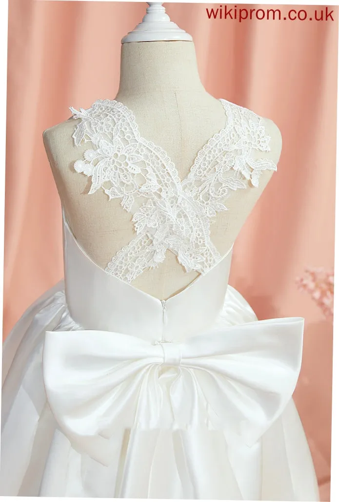 Asymmetrical Scoop Neck With Flower Girl Dresses Flower Lace/Bow(s) Satin/Tulle Sleeveless Ball-Gown/Princess Marissa Girl Dress -