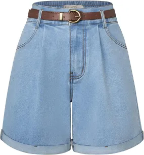 Belle Poque Women Demin Shorts High Waisted Wide Leg Jean Shorts with Pockets