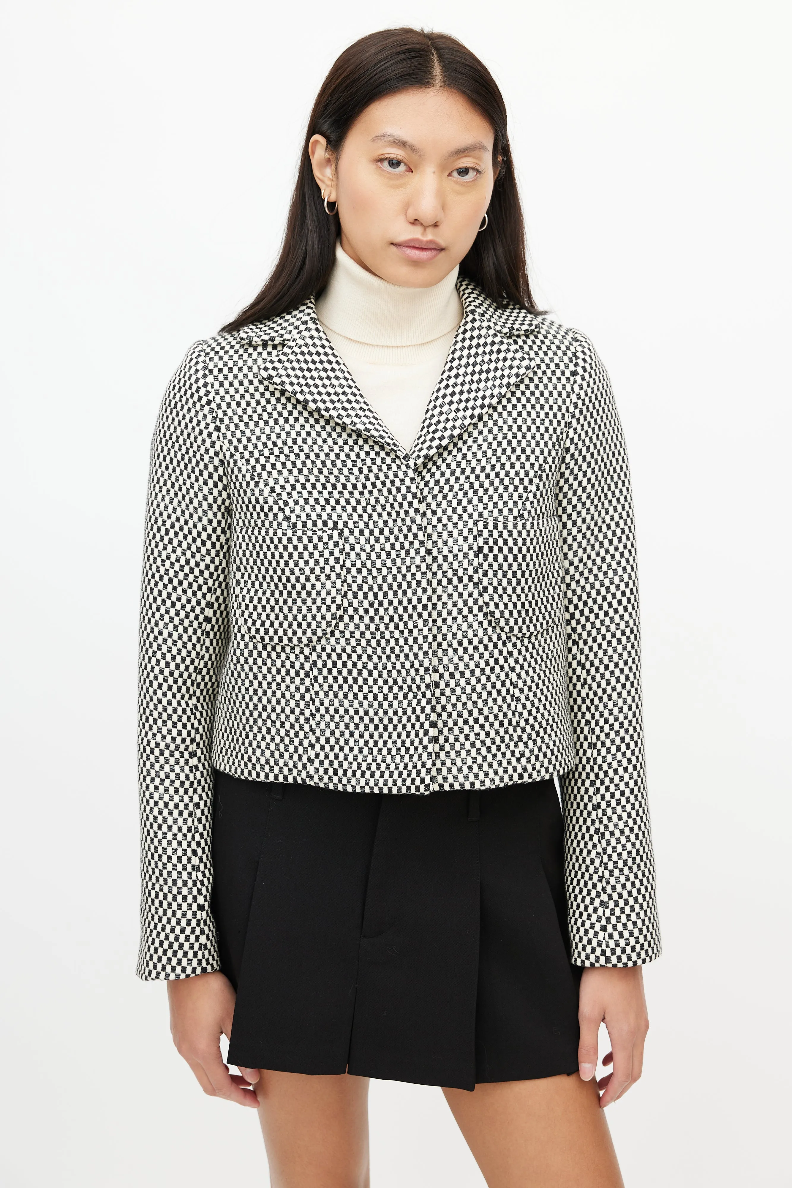 Black & White Check Cropped Blazer