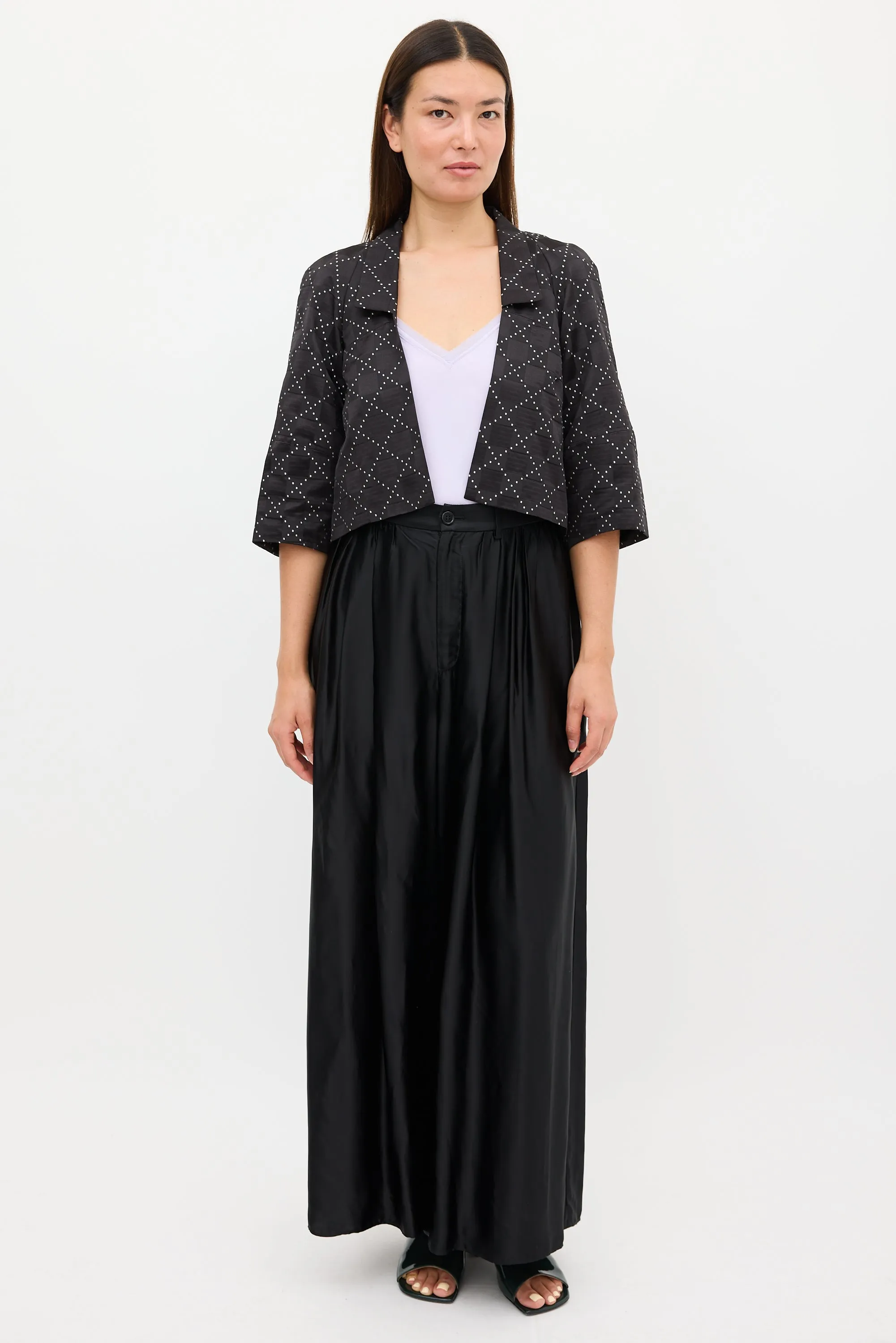 Black & White Geometric Open Blazer
