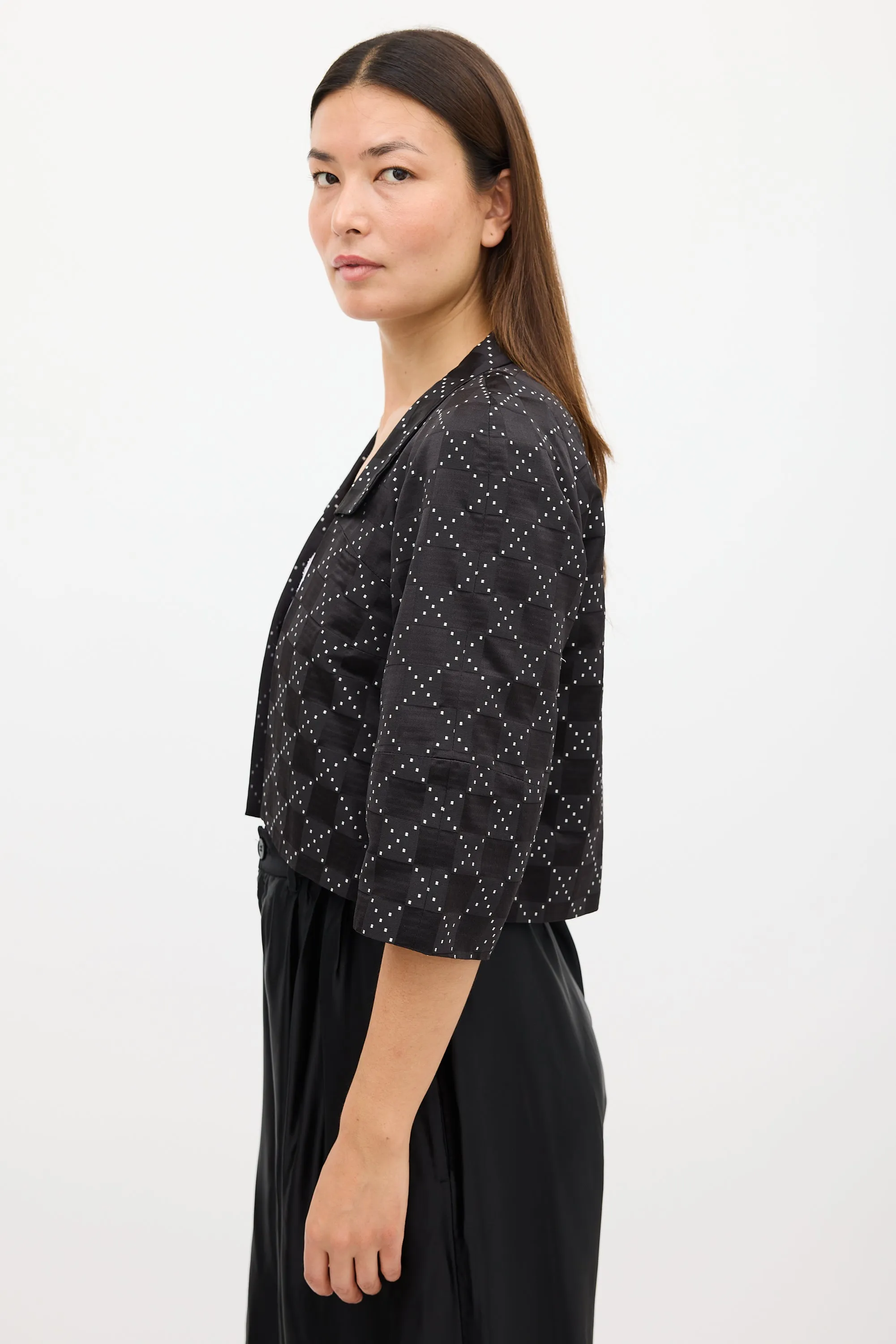 Black & White Geometric Open Blazer