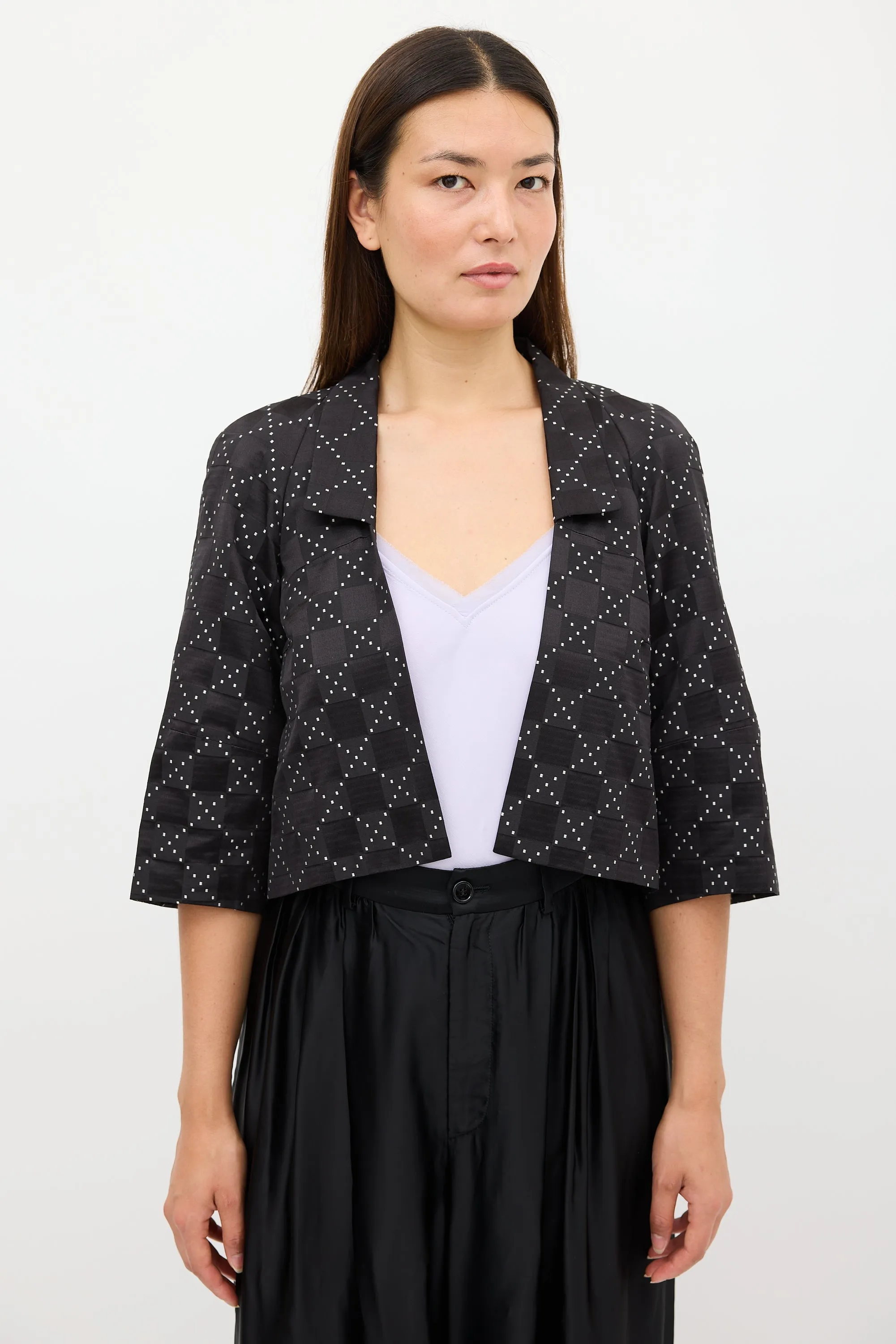 Black & White Geometric Open Blazer