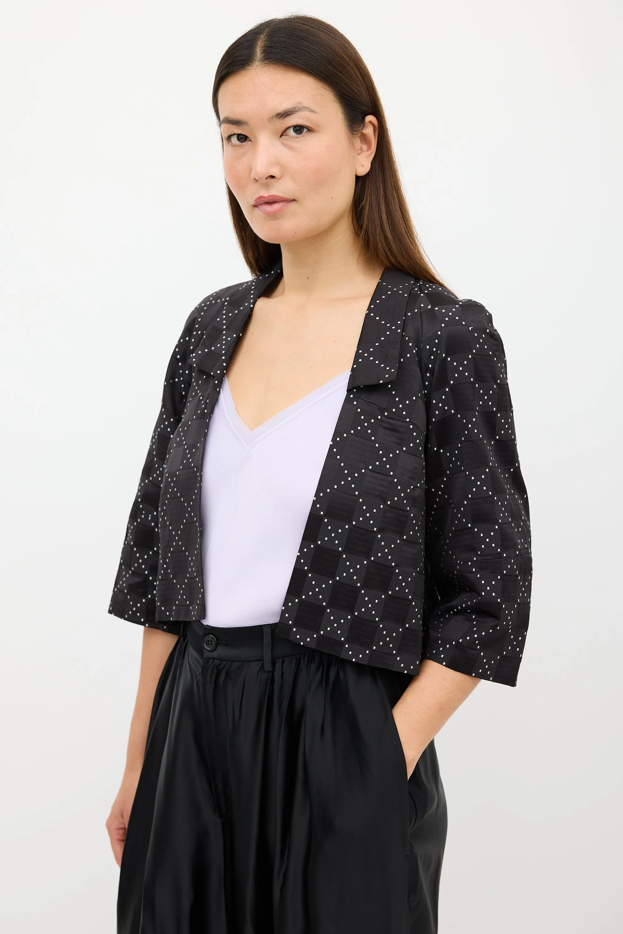Black & White Geometric Open Blazer
