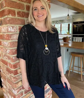 Black Floral Lace Necklace Top