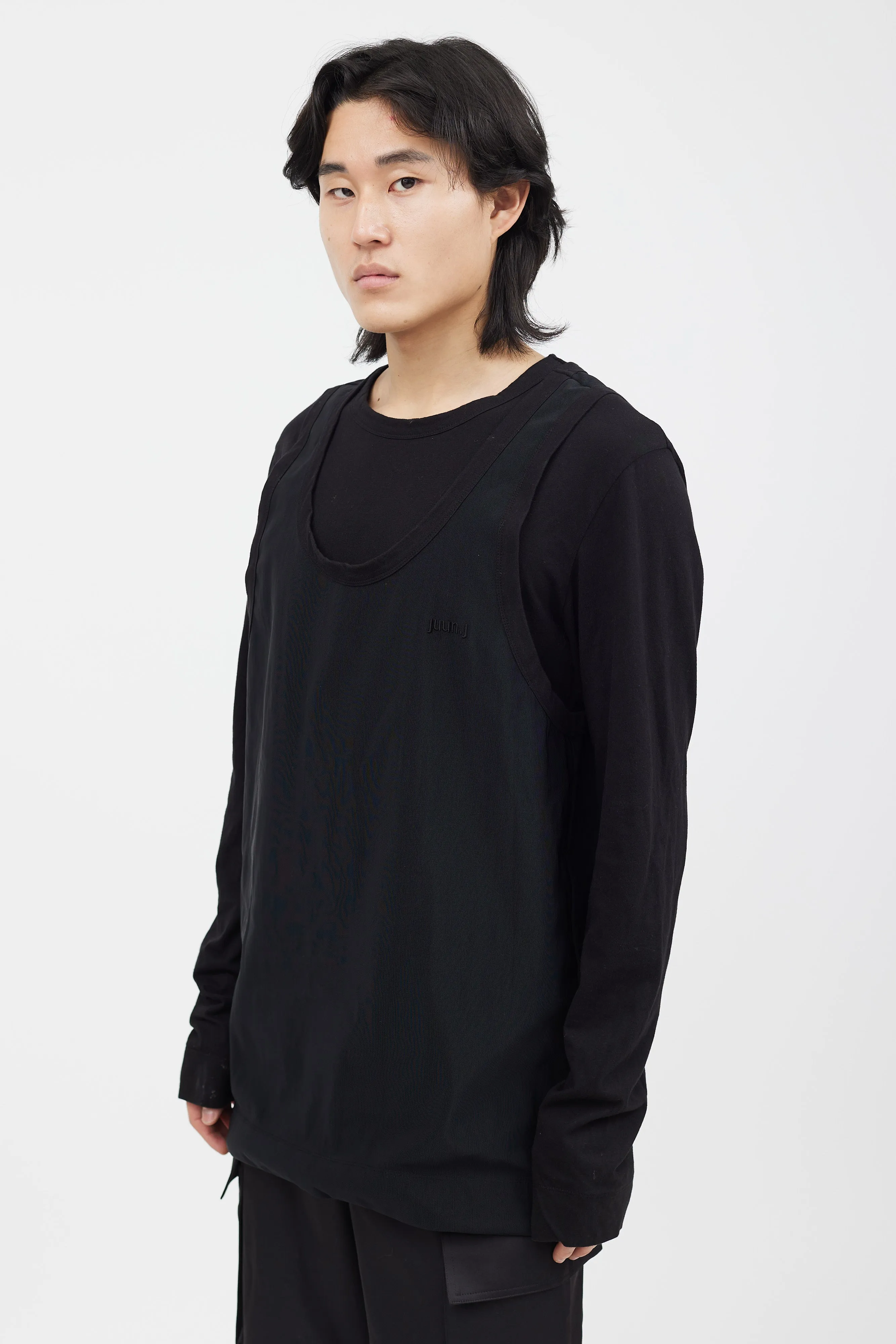 Black Layered Long Sleeve Top