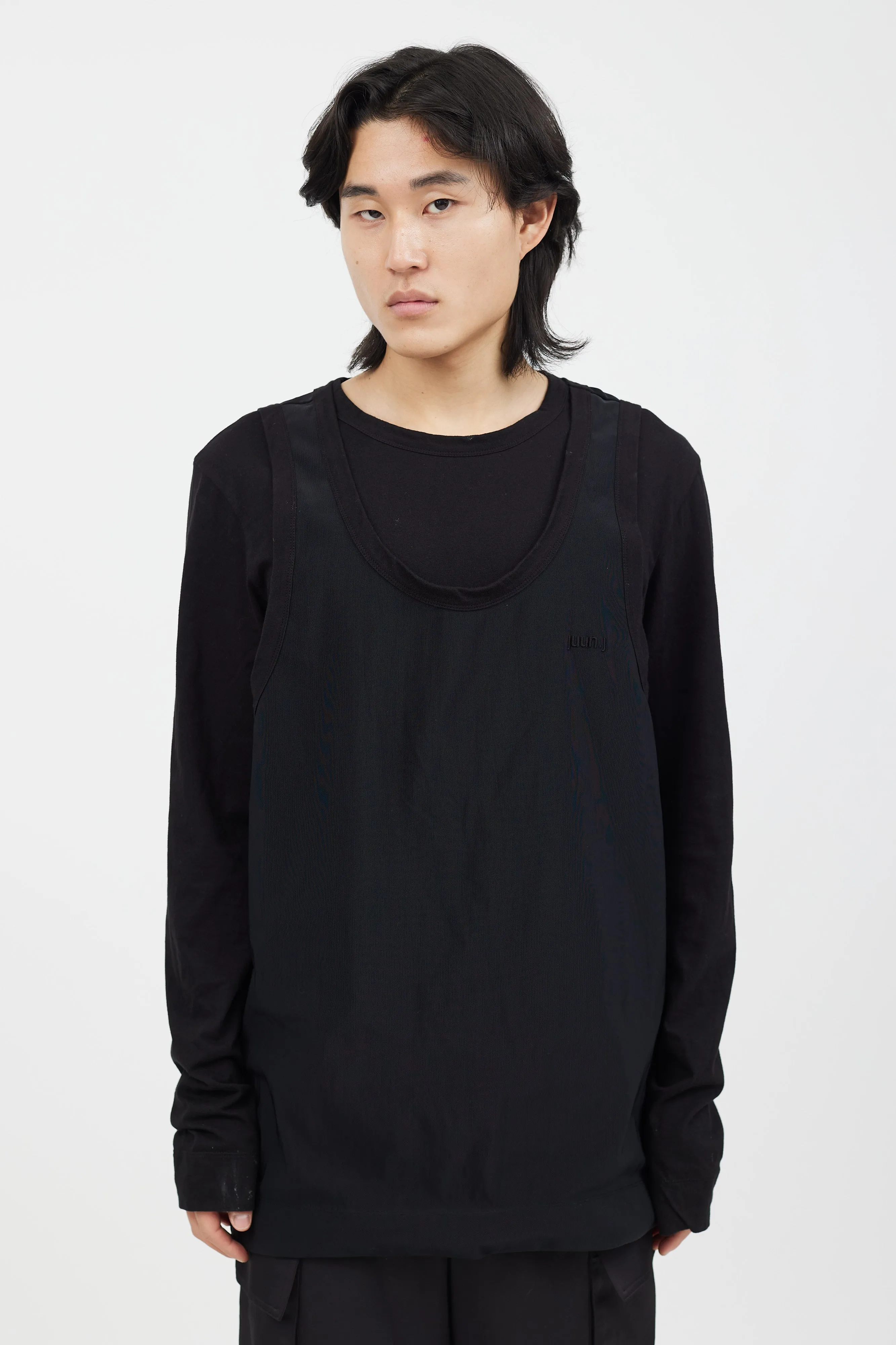 Black Layered Long Sleeve Top