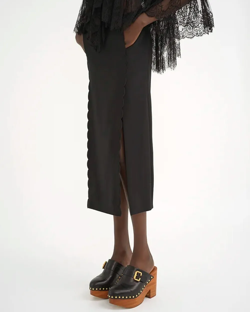 Black Scalloped Midi Skirt