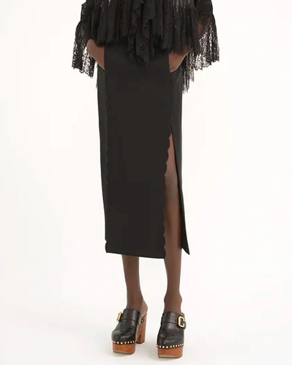 Black Scalloped Midi Skirt