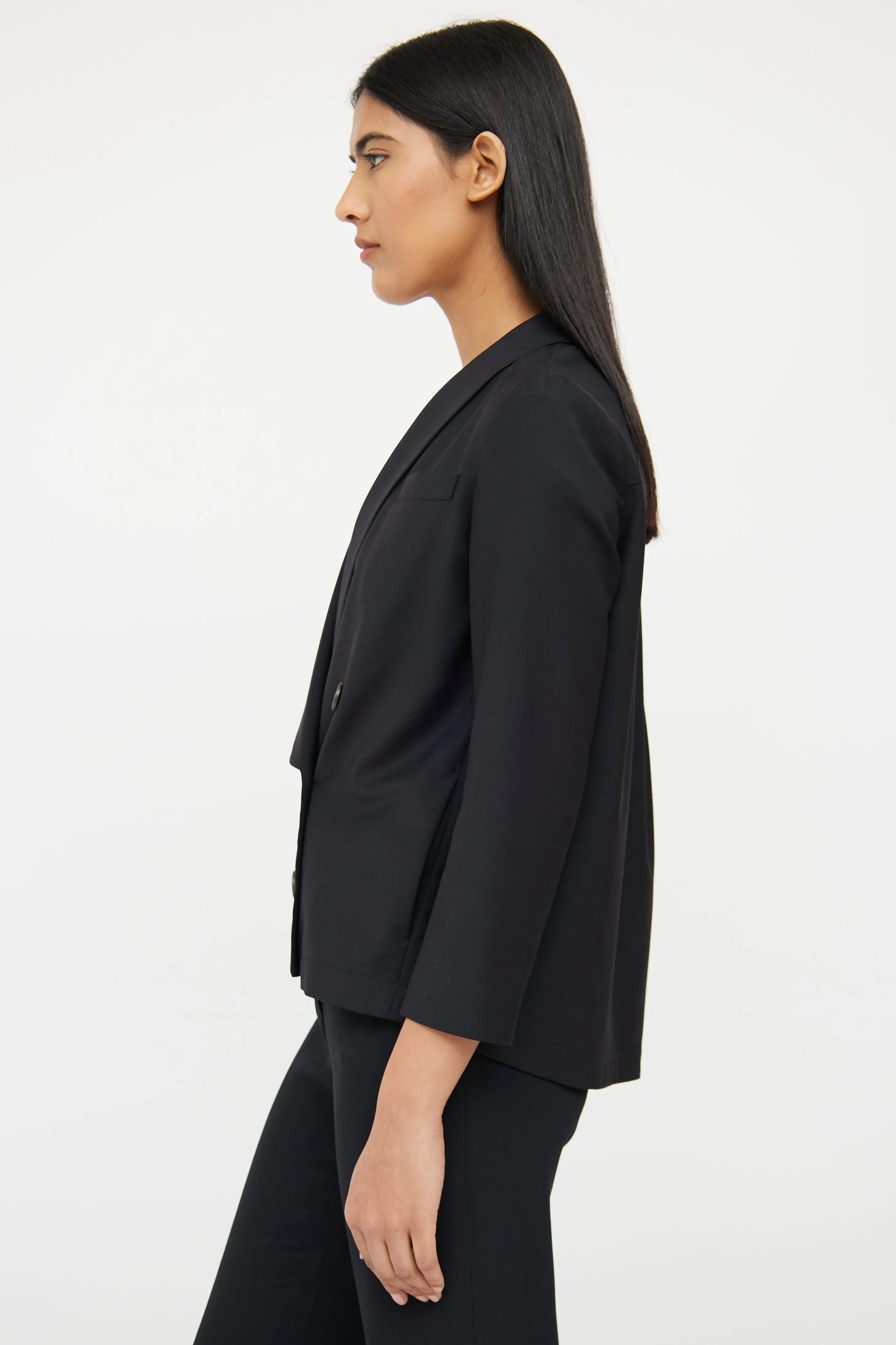 Black Wool Blend Double Breasted Blazer