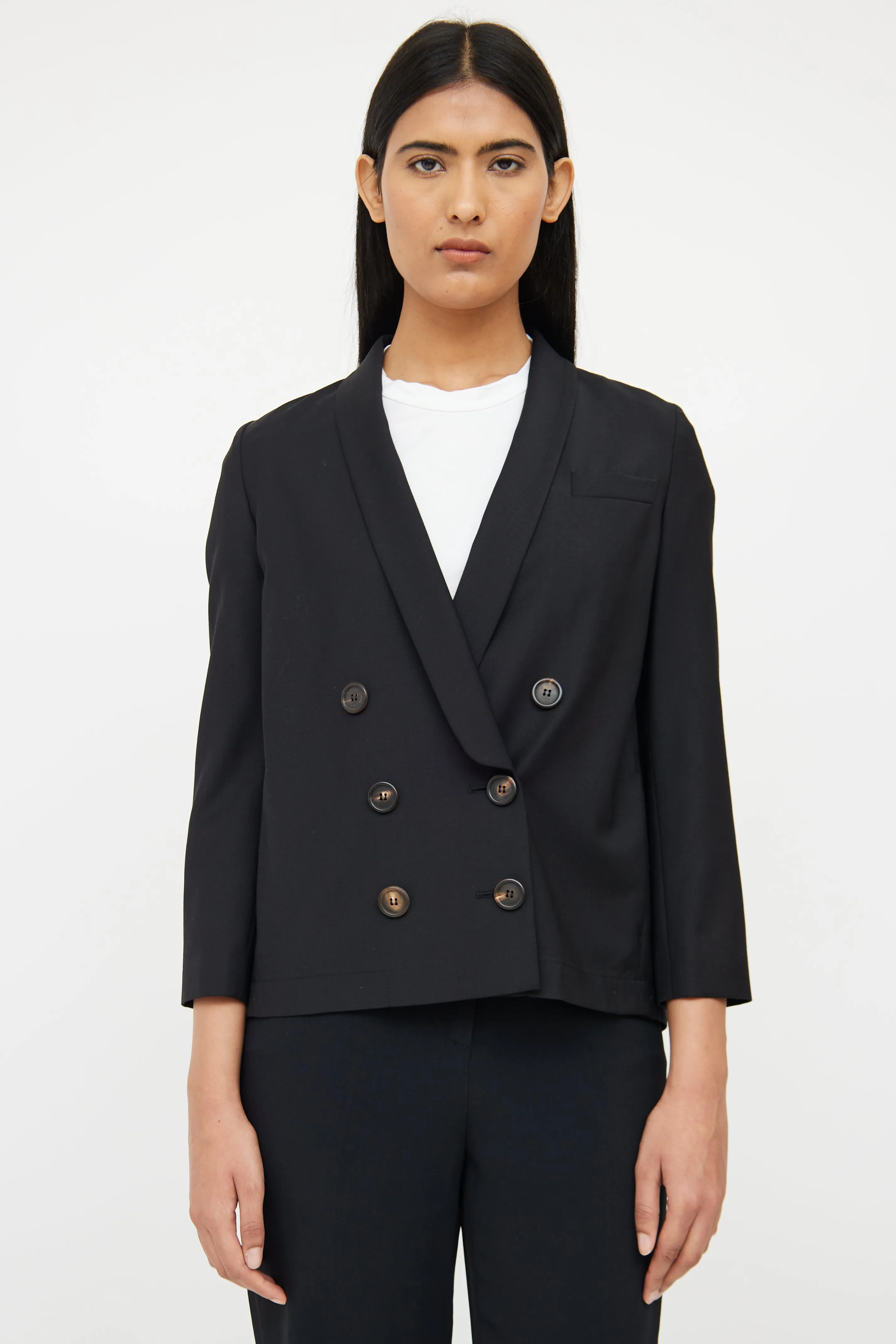 Black Wool Blend Double Breasted Blazer