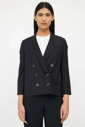 Black Wool Blend Double Breasted Blazer