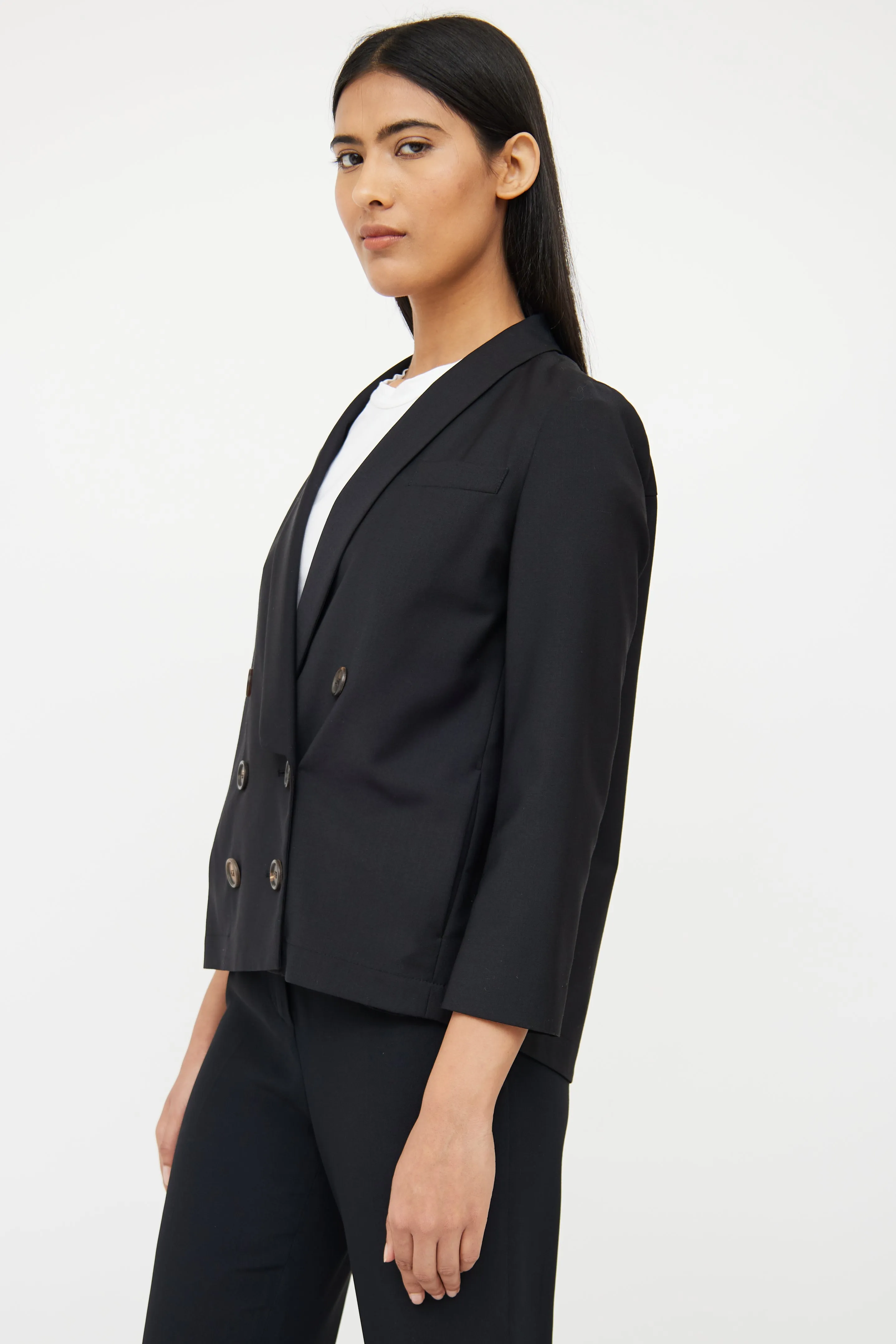 Black Wool Blend Double Breasted Blazer