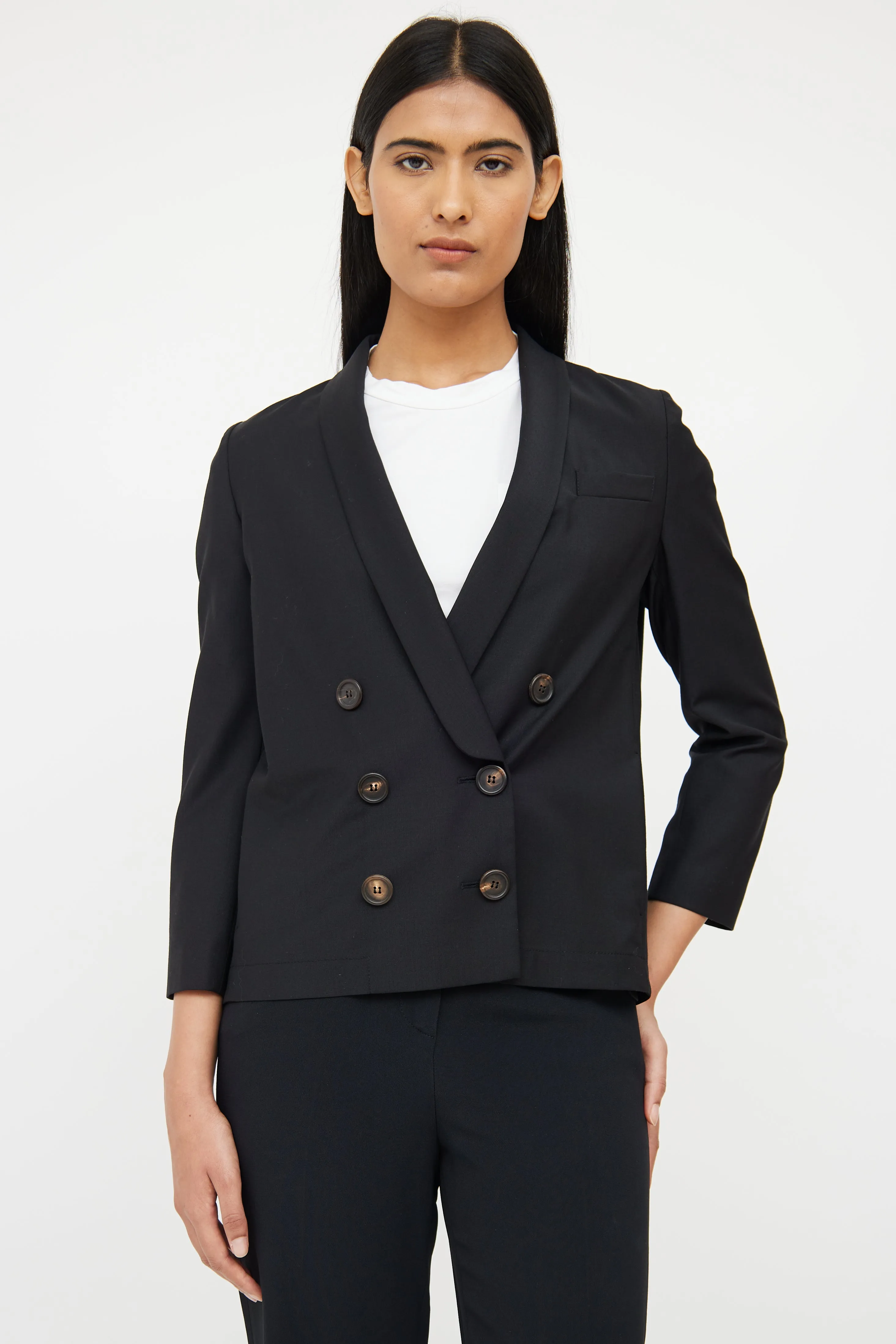 Black Wool Blend Double Breasted Blazer