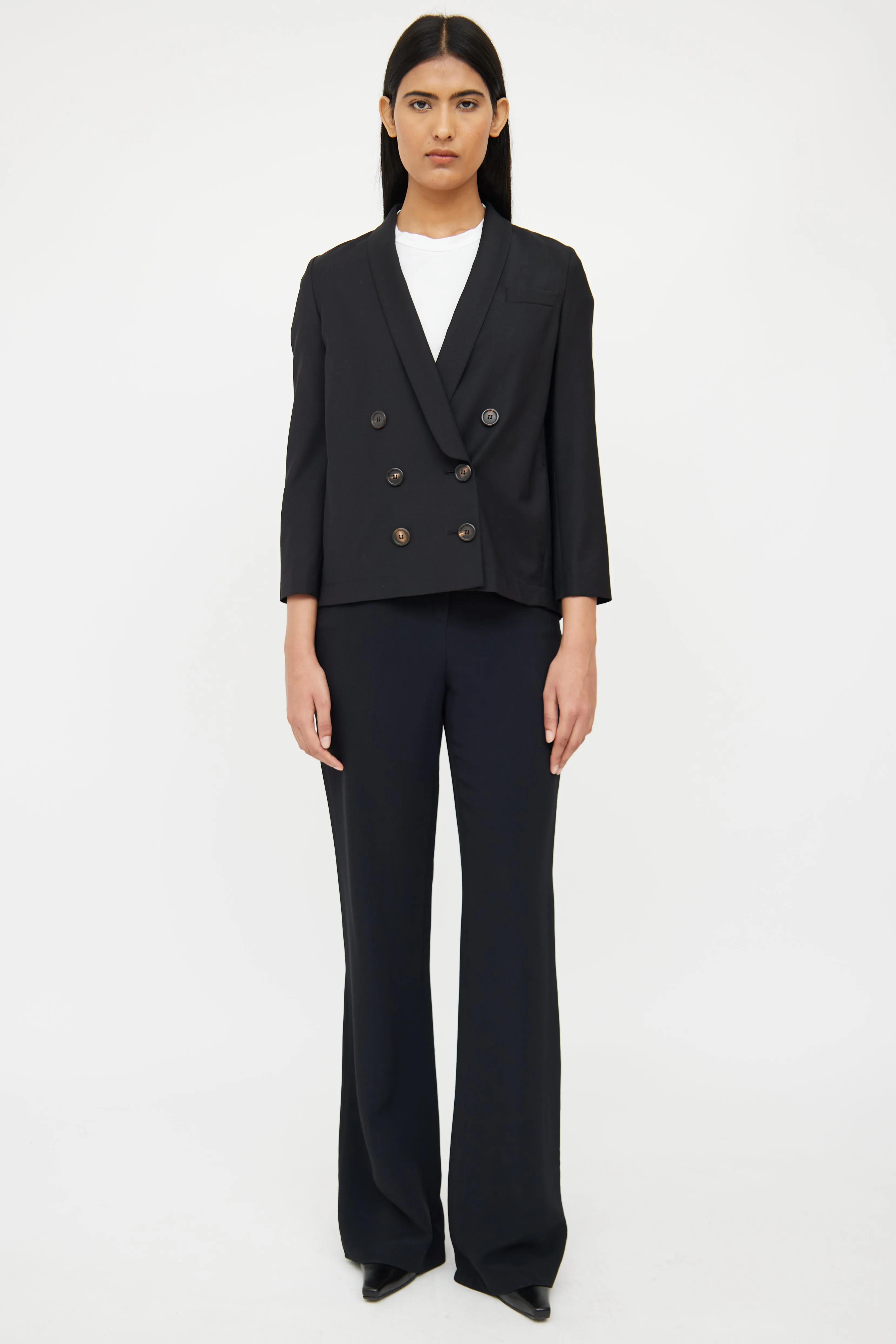 Black Wool Blend Double Breasted Blazer