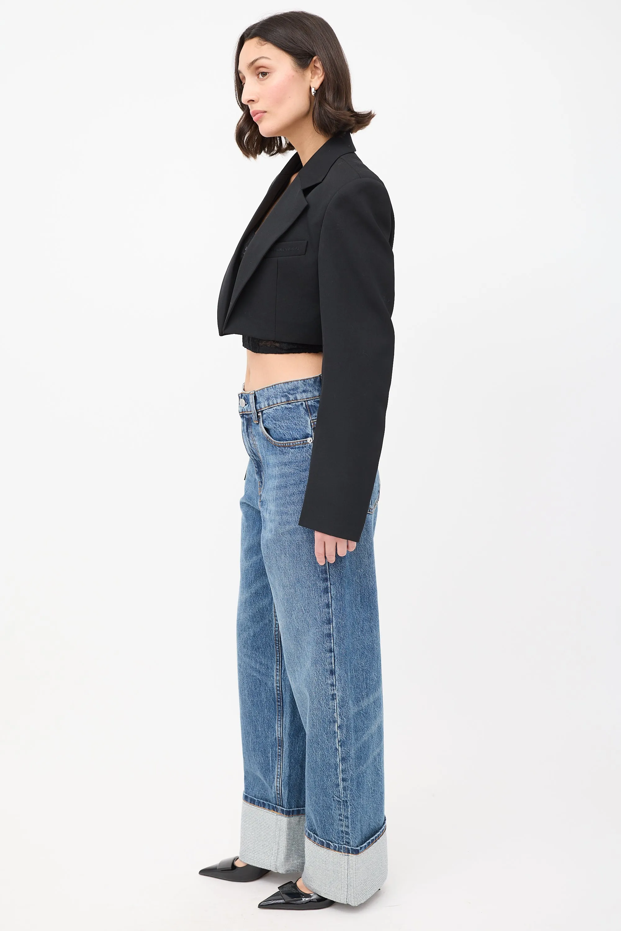Black Wool Logo Cropped Blazer