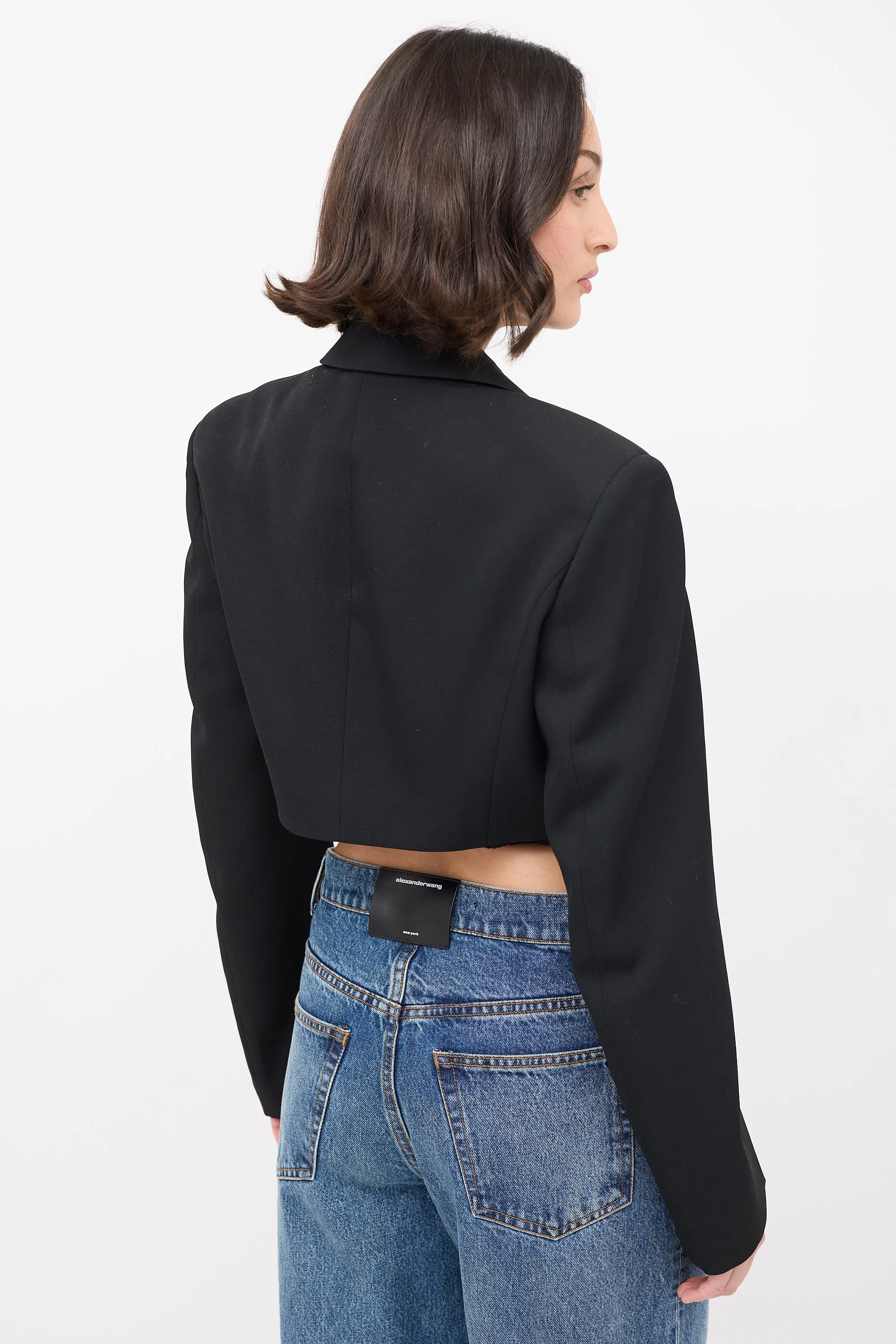 Black Wool Logo Cropped Blazer