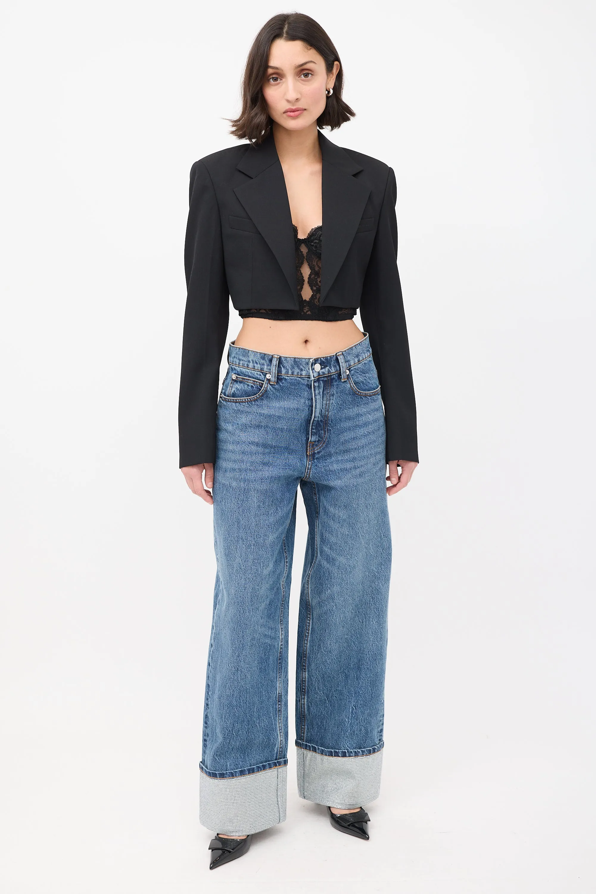 Black Wool Logo Cropped Blazer