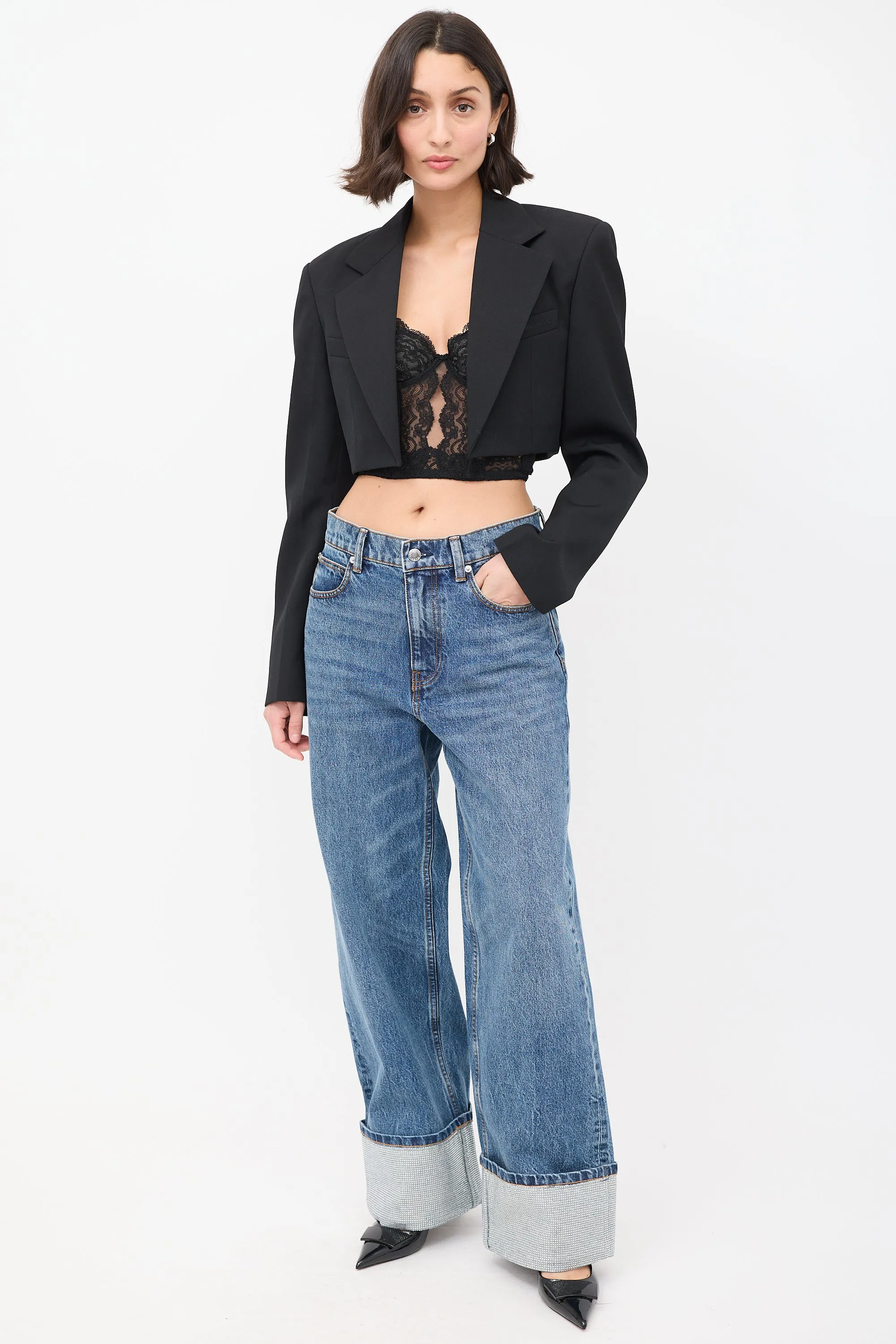 Black Wool Logo Cropped Blazer