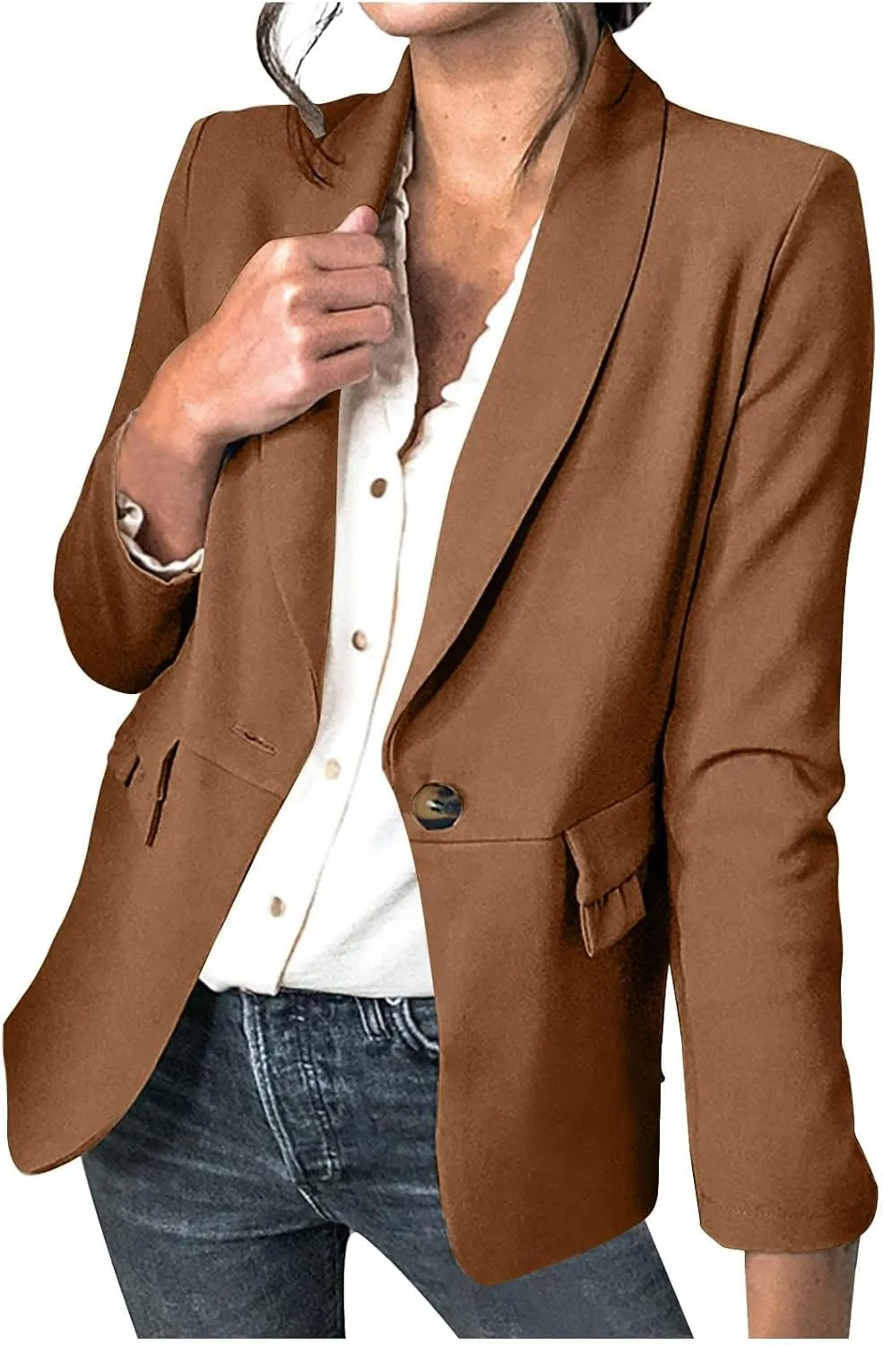 Blazers for Women Casual Long Sleeve One Button Open Front Jacket Business Slim Fit Solid Color Office Suit Jackets