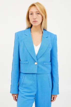 Blue Cotton Braided Cropped Blazer