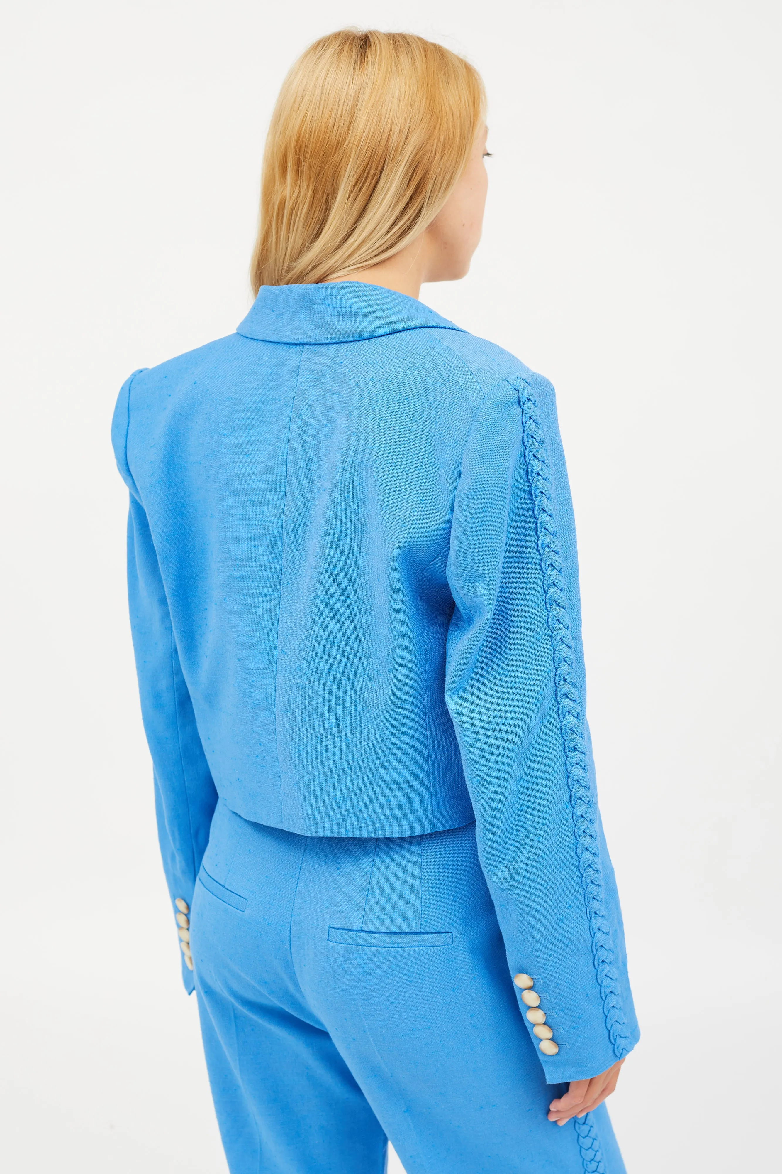 Blue Cotton Braided Cropped Blazer