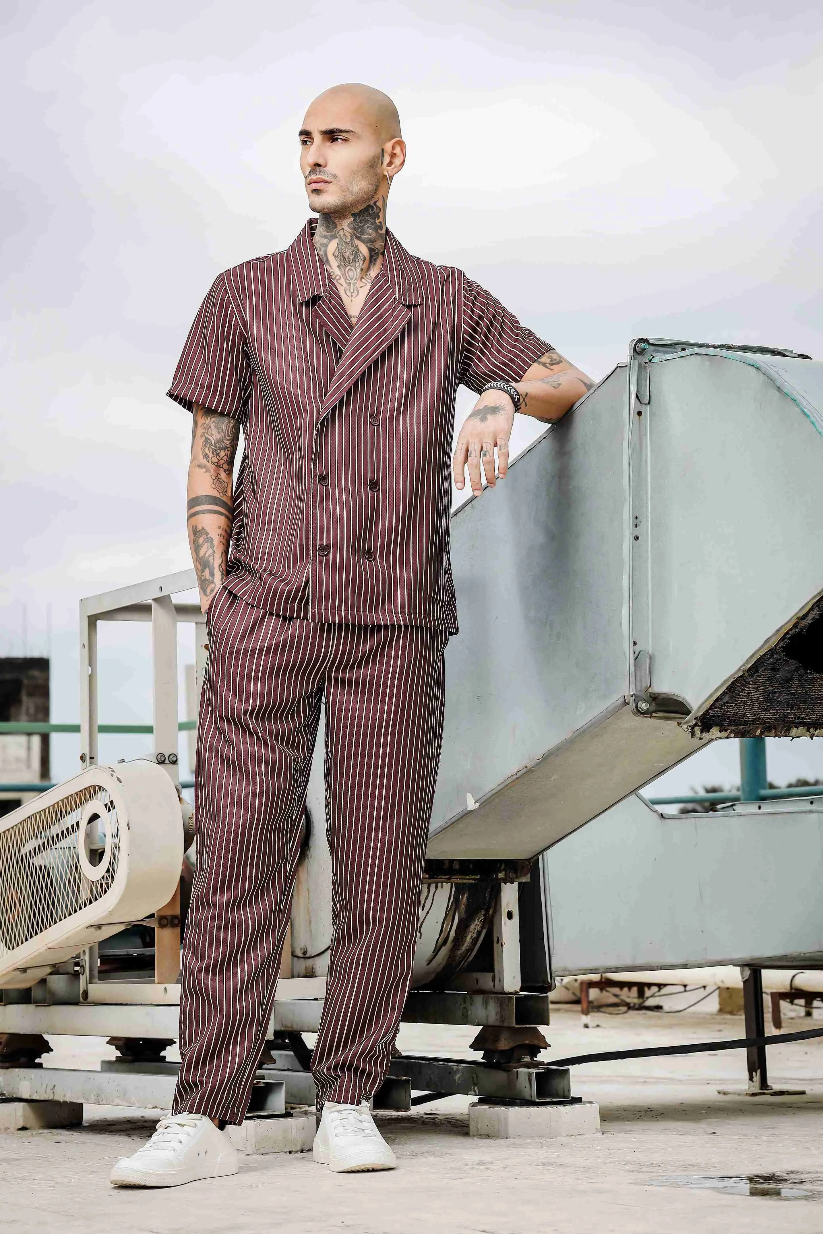 Brown Striped Textured Relaxed Fit All Day Pants