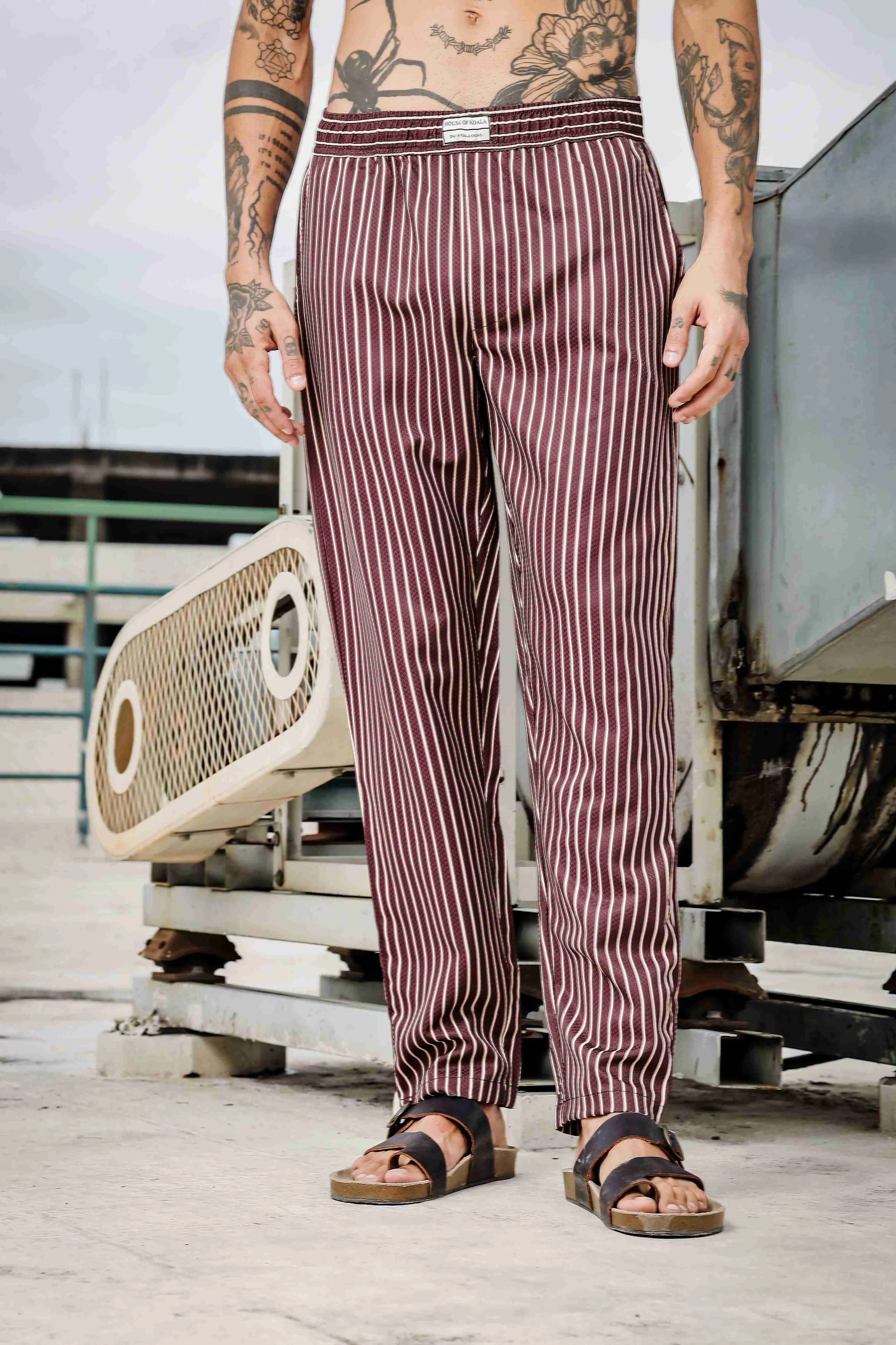 Brown Striped Textured Relaxed Fit All Day Pants