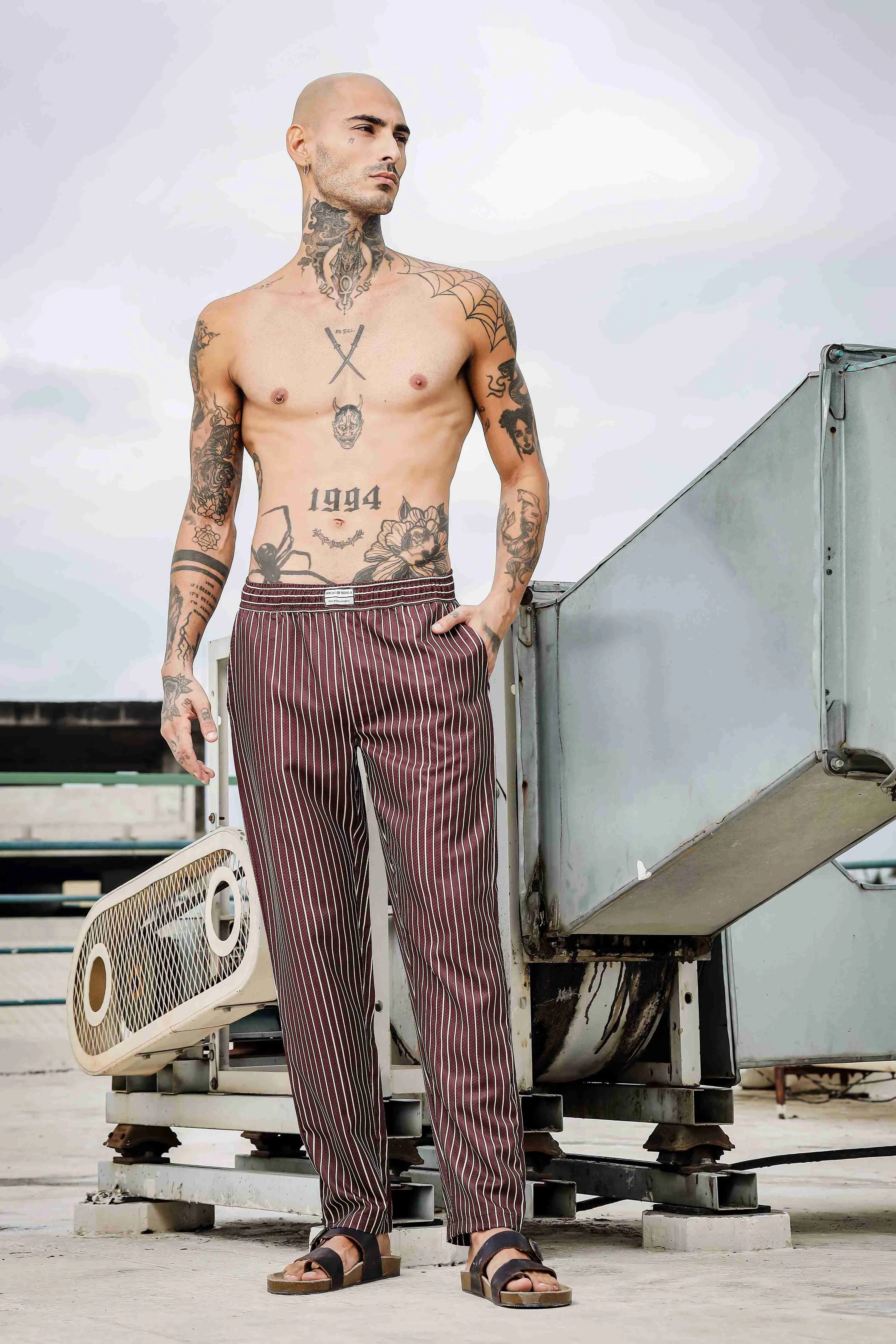 Brown Striped Textured Relaxed Fit All Day Pants