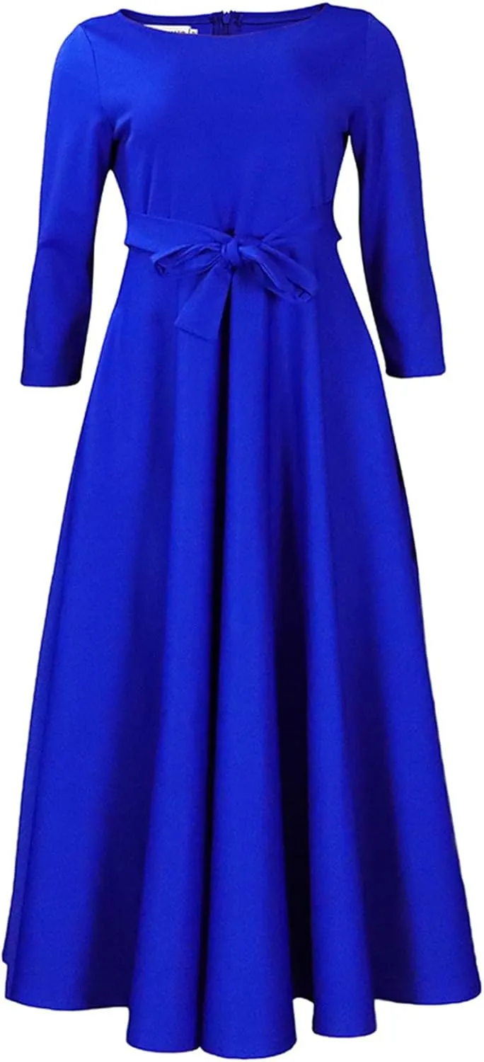 Casual Plus Size Maxi Dress for Women African Print Long Dress 3/4 Sleeve Flowy Ruffle Dress with Belt 2025 Fashion