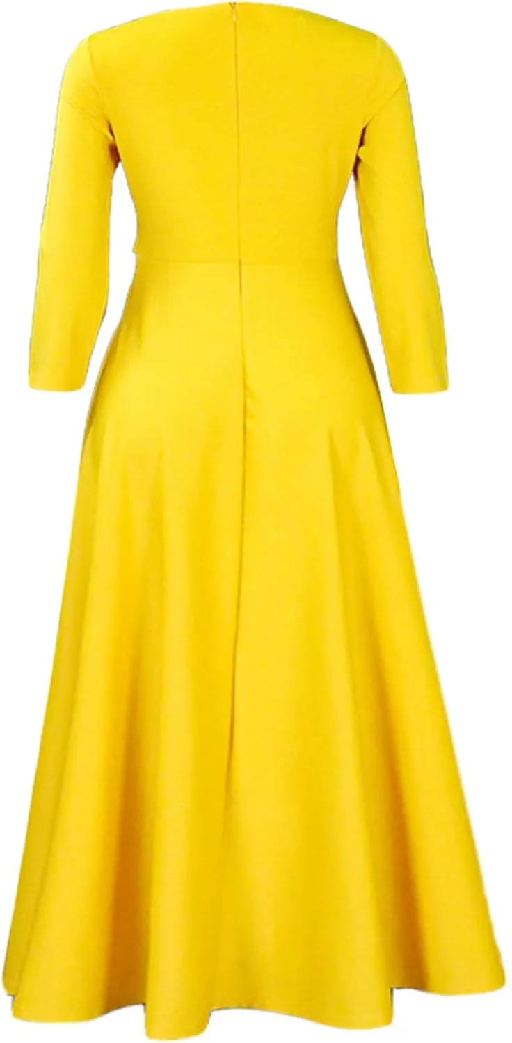 Casual Plus Size Maxi Dress for Women African Print Long Dress 3/4 Sleeve Flowy Ruffle Dress with Belt 2025 Fashion