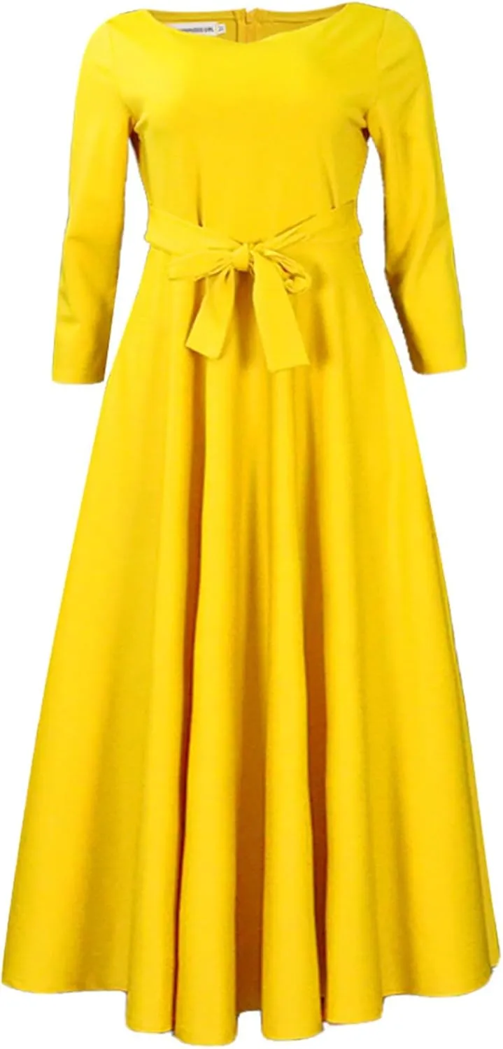 Casual Plus Size Maxi Dress for Women African Print Long Dress 3/4 Sleeve Flowy Ruffle Dress with Belt 2025 Fashion