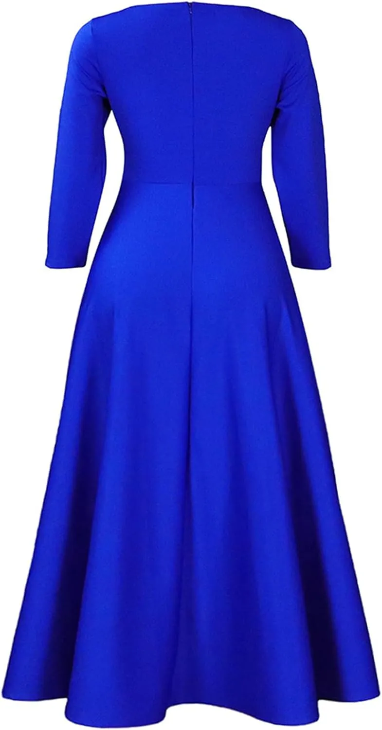 Casual Plus Size Maxi Dress for Women African Print Long Dress 3/4 Sleeve Flowy Ruffle Dress with Belt 2025 Fashion