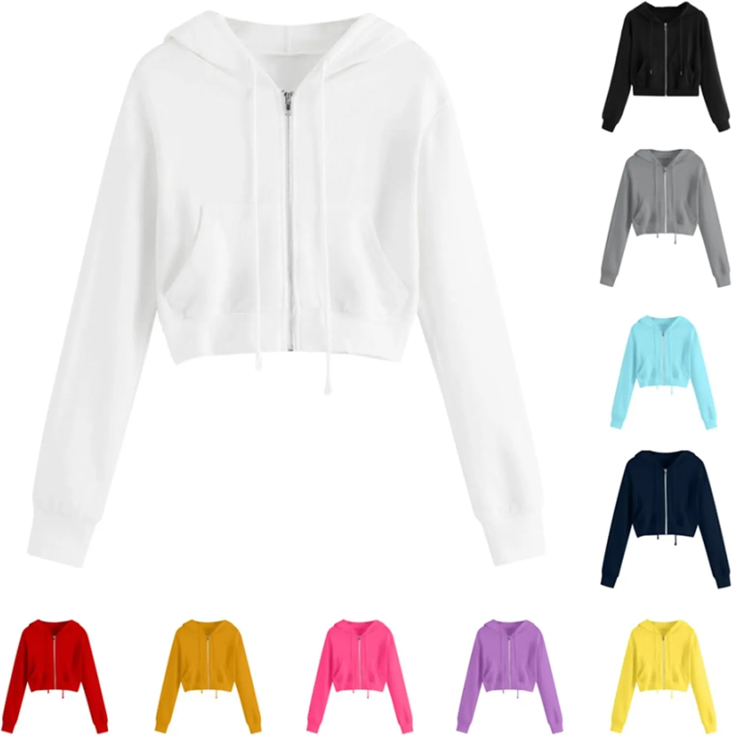 Cropped Hoodie Women Zip Up Hooded Sweatshirt 2023 Fashion Fall Crop Jackets Casual Cute Long Sleeve Crop Tops
