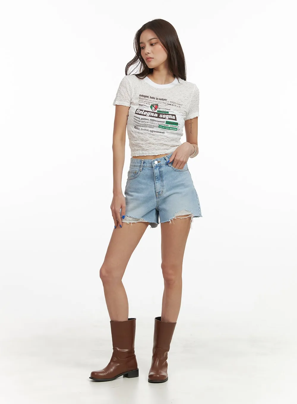 Denim Raw Hem Shorts CY423