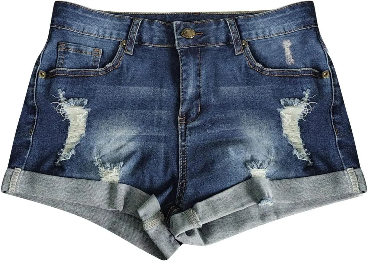 Denim Shorts for Women High Waisted Comfy Tights Elastic Button Casual with Folded Hem Jeans Shorts with Pockets