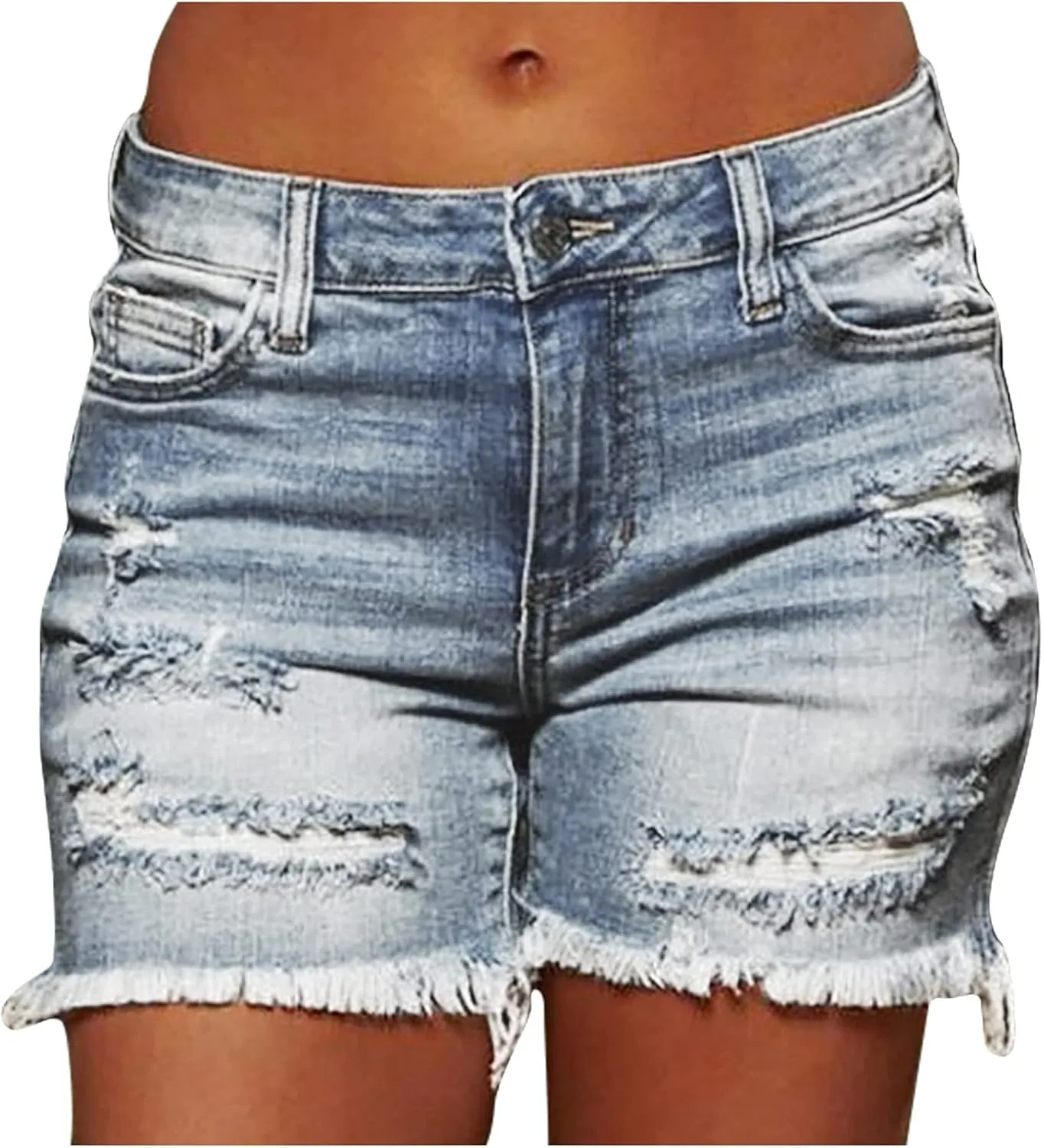 Denim Shorts for Women Mid Rise Ripped Jean Shorts Stretchy Folded Hem Hot Short Jeans Summer Fashion Dressy Casual
