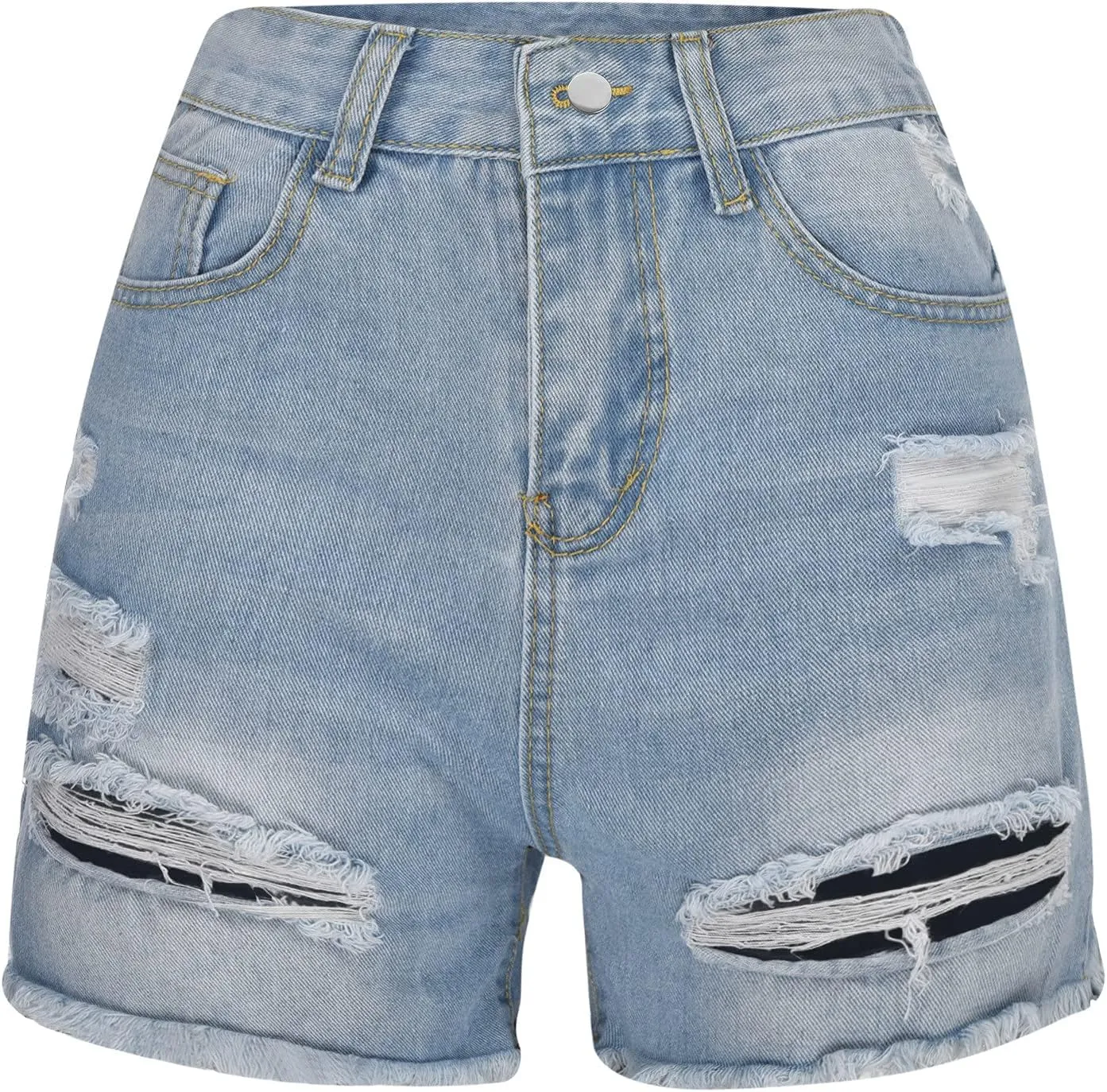 Denim Shorts for Women Mid Rise Ripped Jean Shorts Stretchy Folded Hem Hot Short Jeans Summer Fashion Dressy Casual