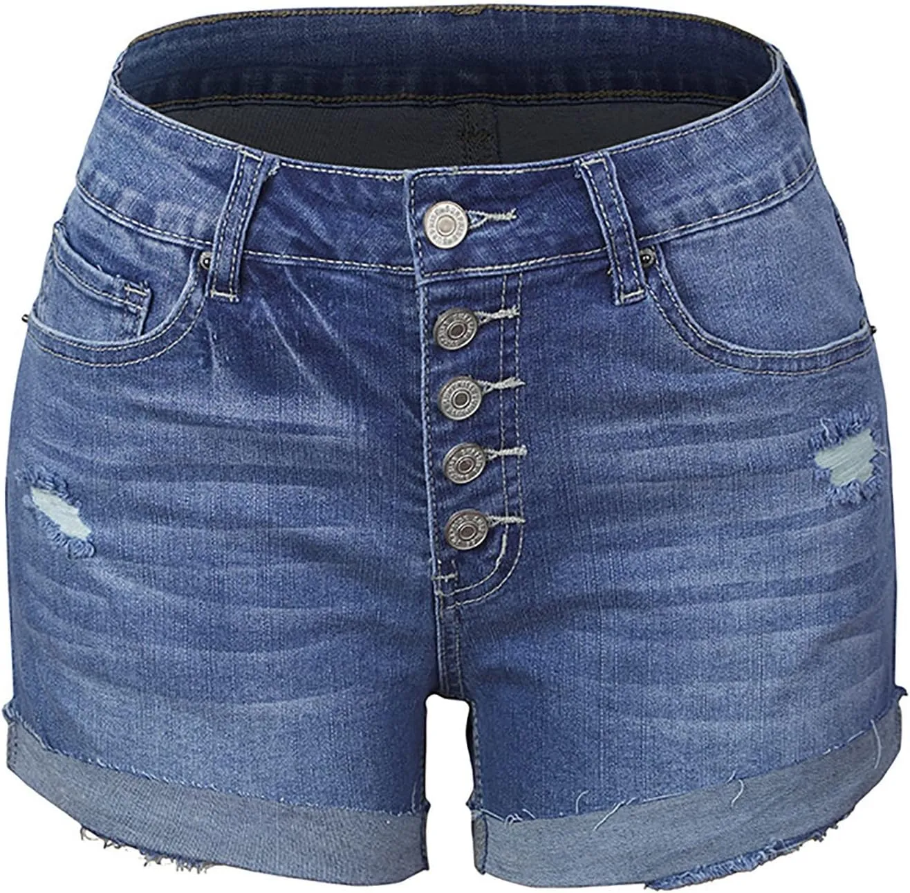 Denim Shorts for Women Petite High Waisted Stretch Button Jean Short Trendy Folded Hem Ripped Distressed Summer Pants