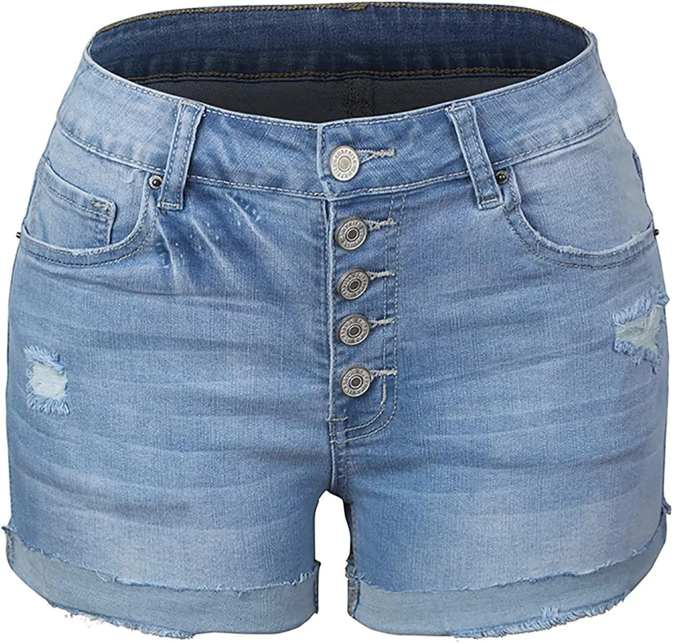 Denim Shorts for Women Petite High Waisted Stretch Button Jean Short Trendy Folded Hem Ripped Distressed Summer Pants