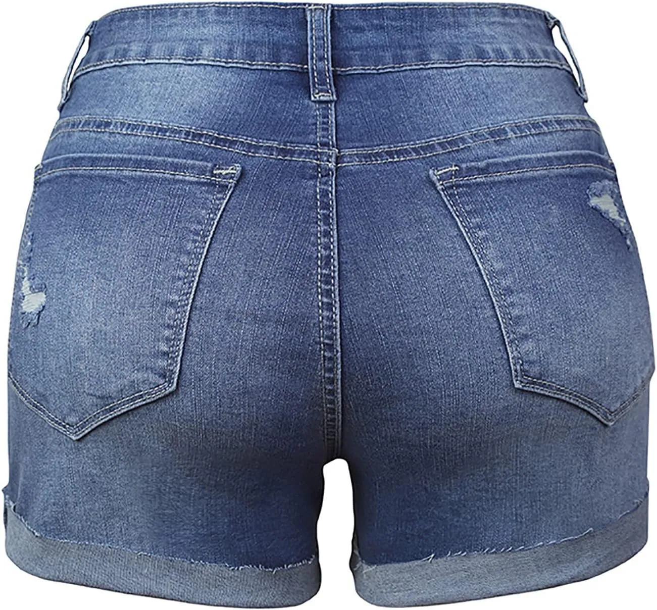 Denim Shorts for Women Petite High Waisted Stretch Button Jean Short Trendy Folded Hem Ripped Distressed Summer Pants