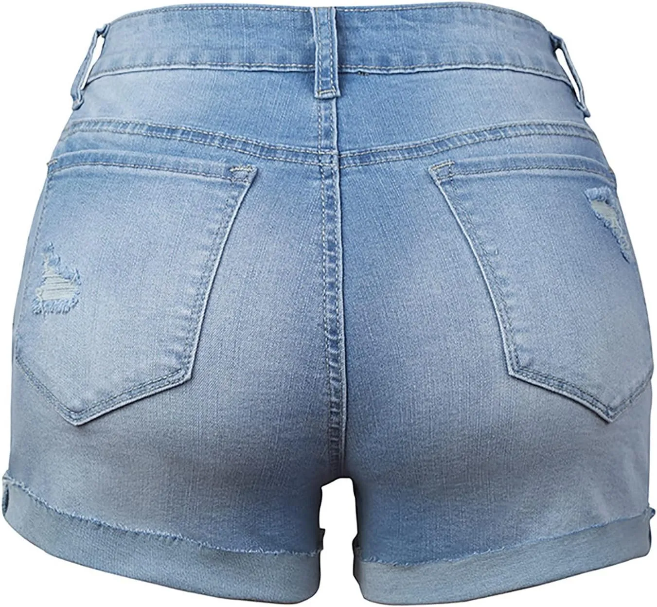 Denim Shorts for Women Petite High Waisted Stretch Button Jean Short Trendy Folded Hem Ripped Distressed Summer Pants